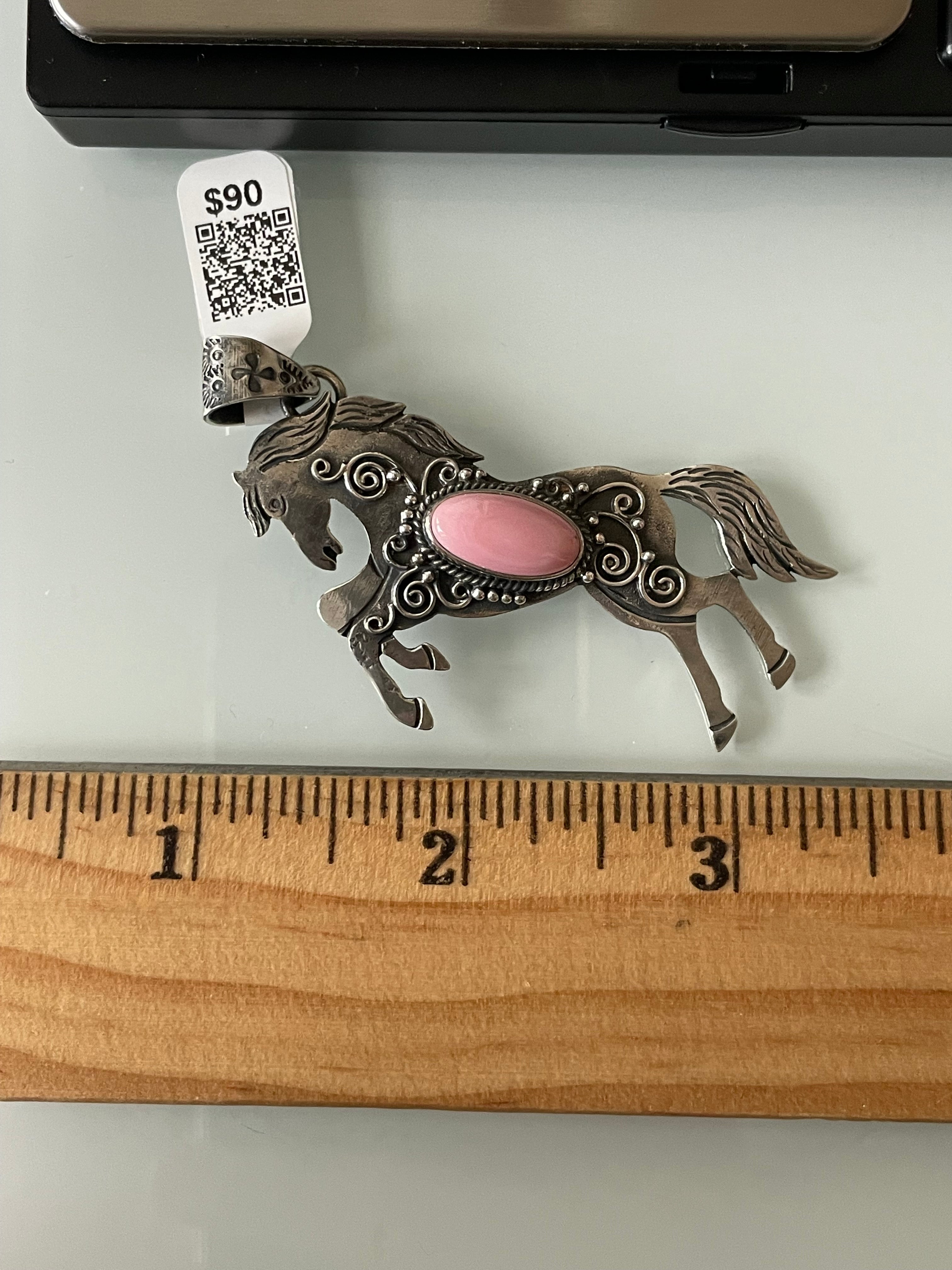 Horse Pendant in Pink Conch | Sterling Silver | A586