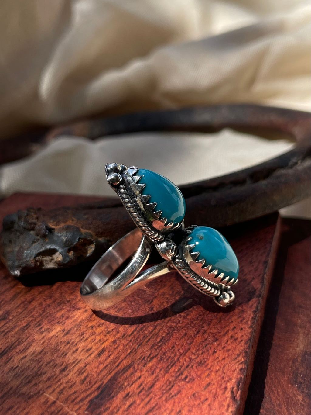 Turquoise Double Stone Ring Size 6 | 925 Sterling Silver C957