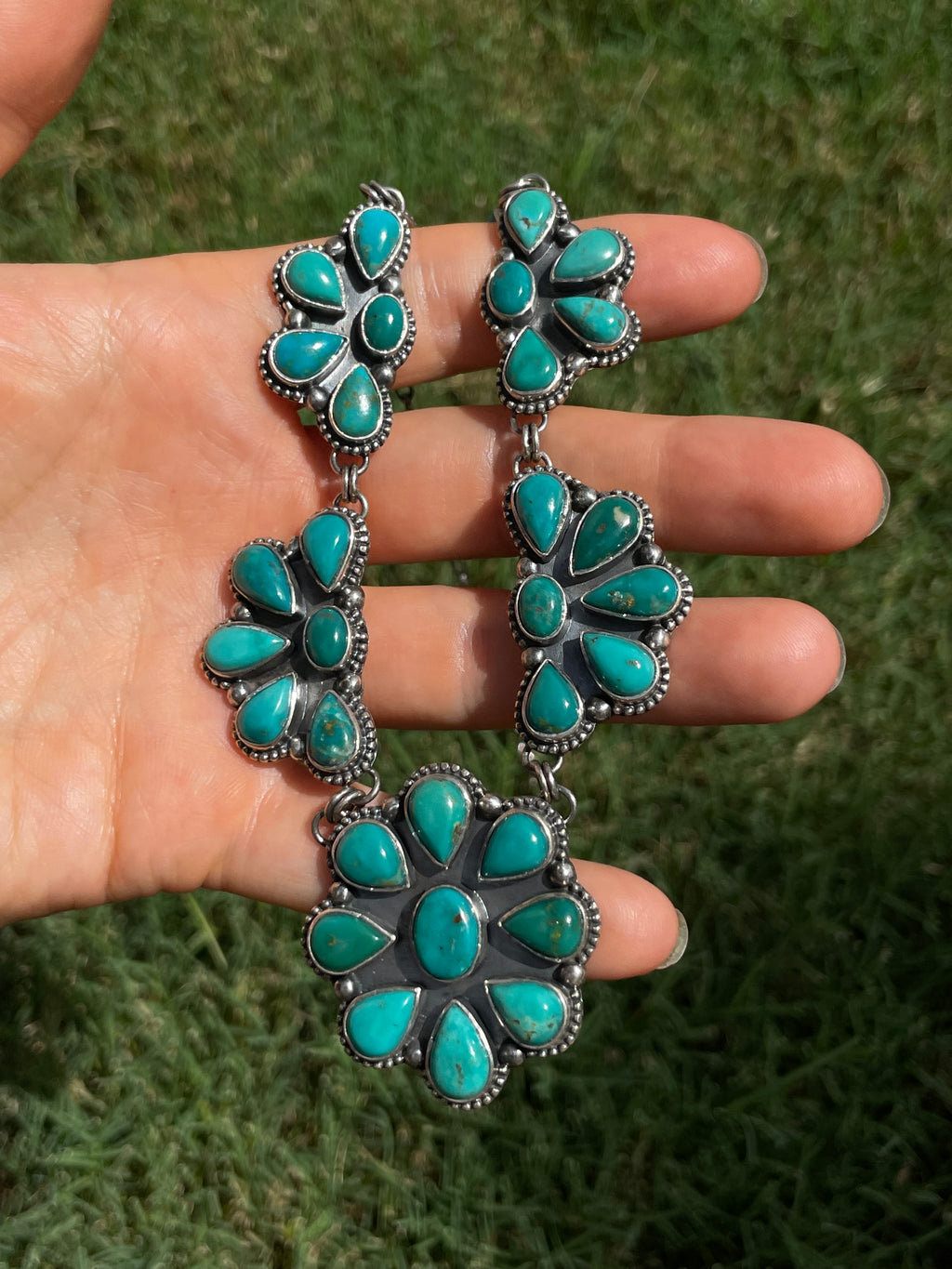 Turquoise Floral Cluster Necklace | 925 Sterling Silver D259