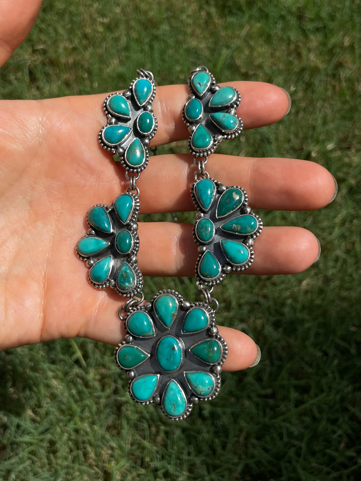 Turquoise Floral Cluster Necklace | 925 Sterling Silver D259