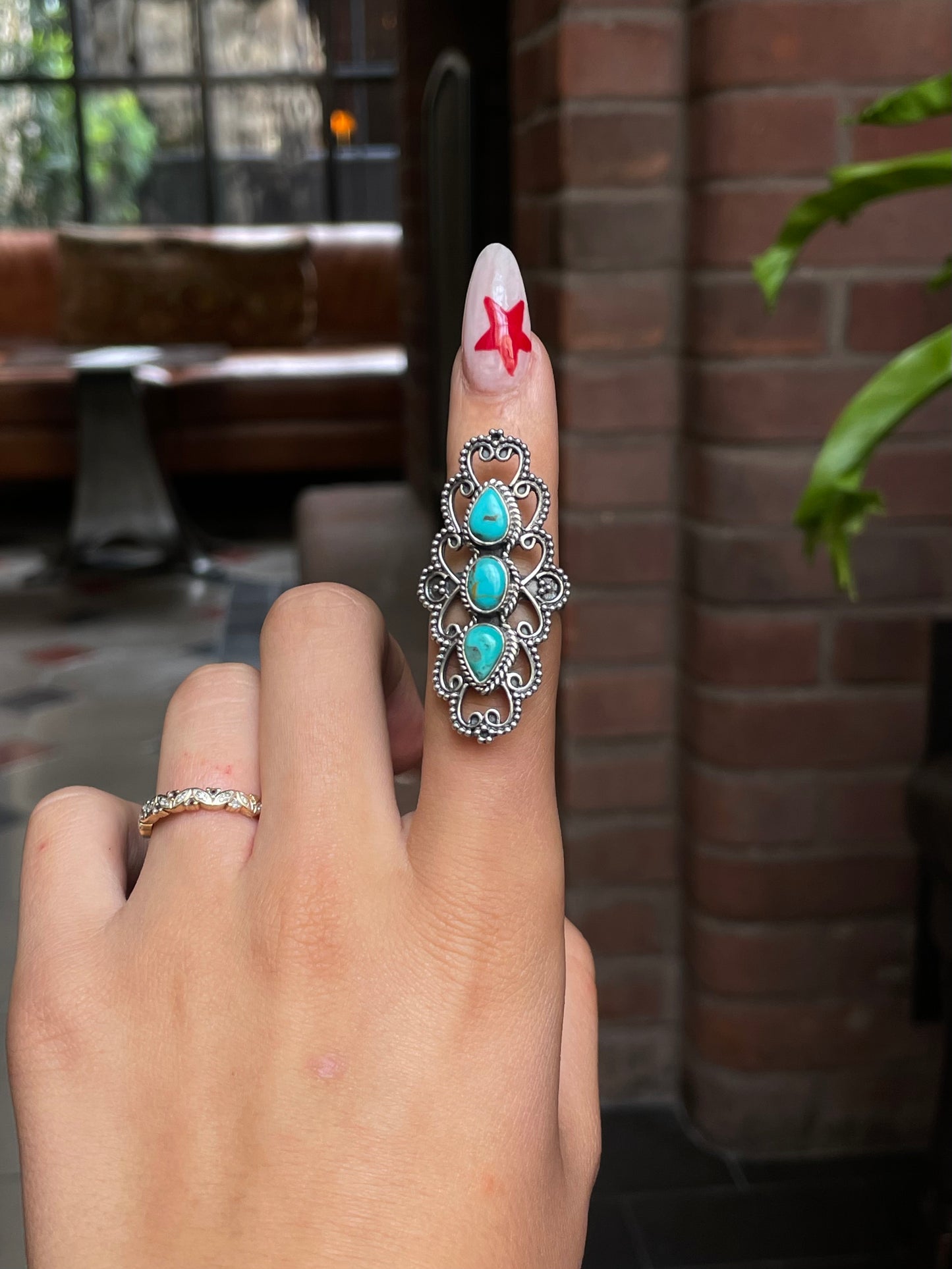 Kingman Turquoise Row Ring Size 7 | 925 Sterling Silver G511