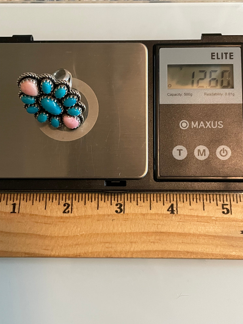 Turquoise & Pink Conch Cluster Ring | 925 Sterling Silver Size 6 G824