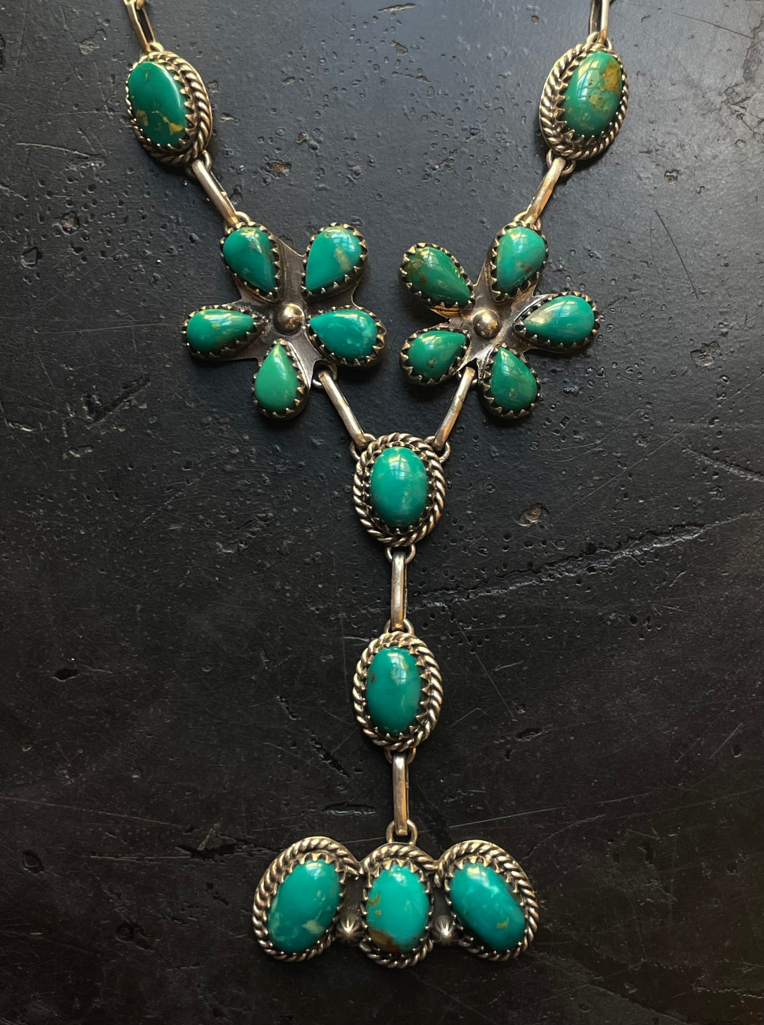 Kingman Turquoise Floral Lariat Necklace | 925 Sterling Silver G609