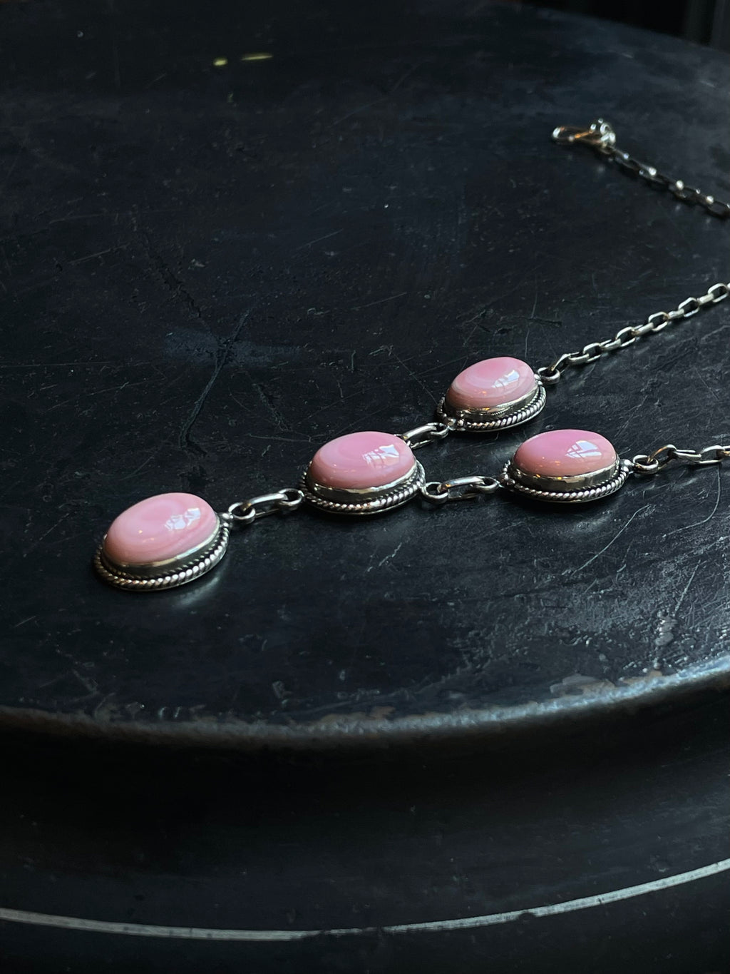 Pink Conch Lariat Necklace | 925 Sterling Silver E346