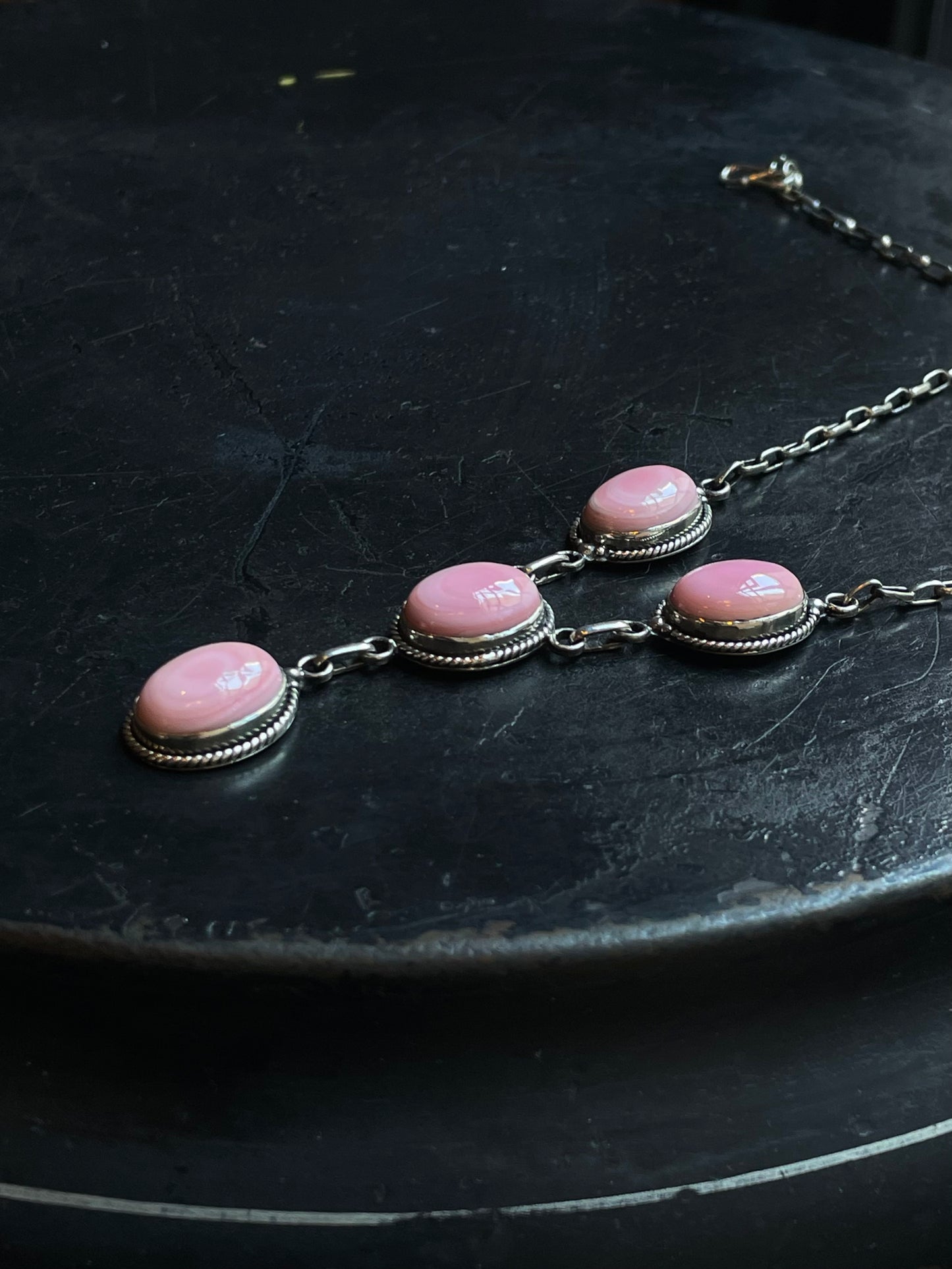 Pink Conch Lariat Necklace | 925 Sterling Silver E346