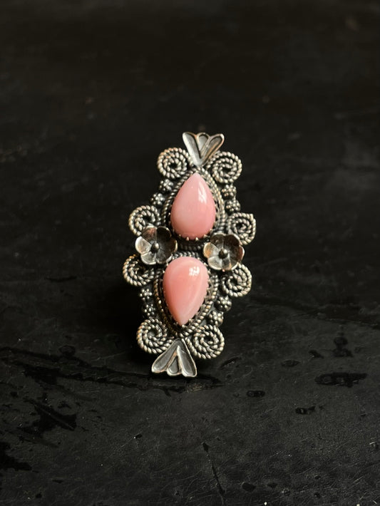 Pink Conch Double Stone Ring Size 6 | 925 Sterling Silver Southwest E148
