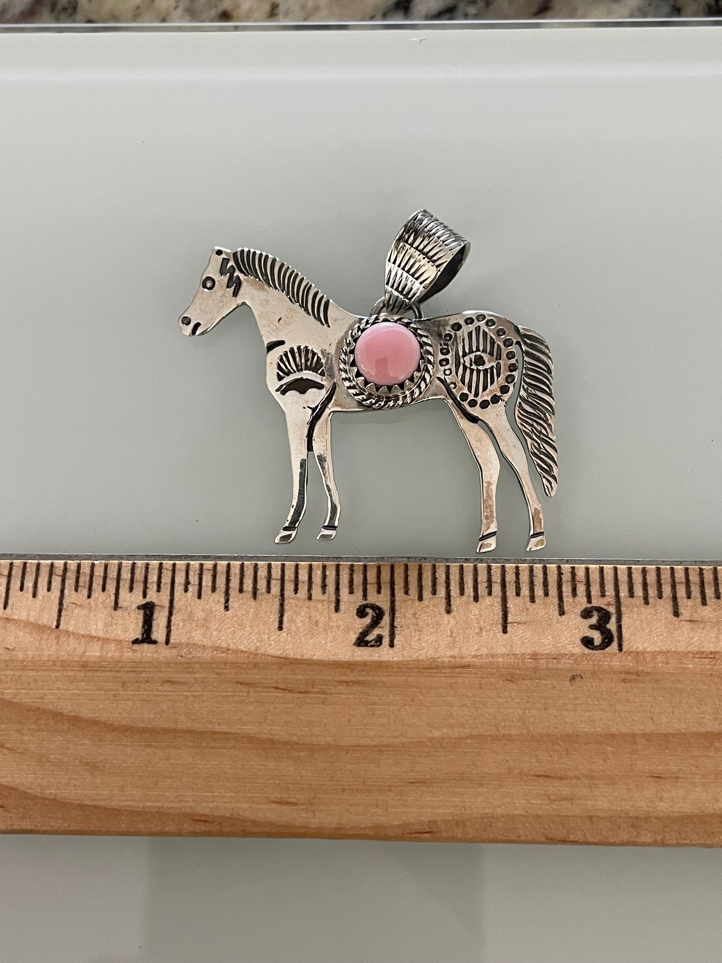 Pink Conch Horse Pendant | 925 Sterling Silver E266