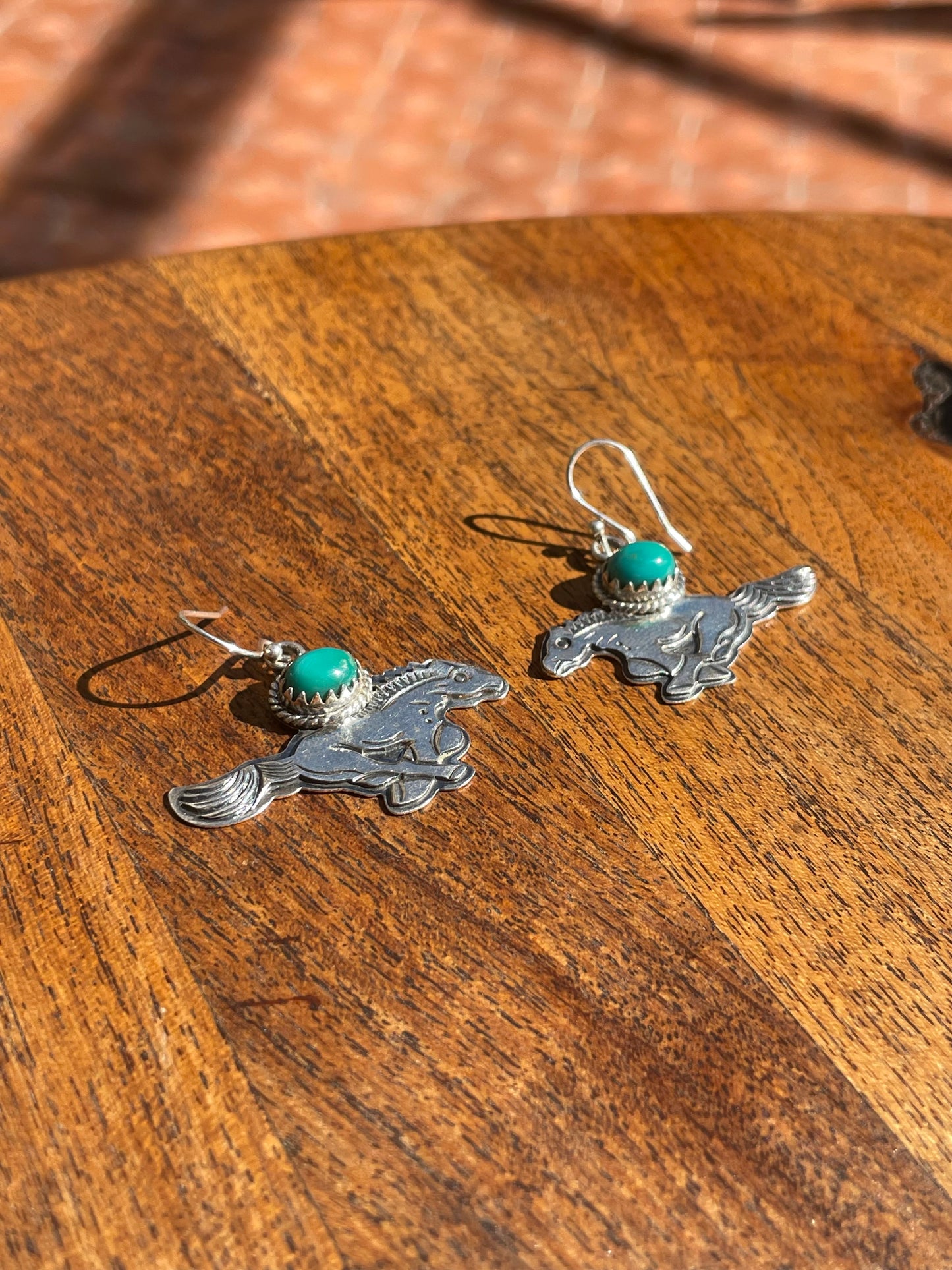 Kingman Turquoise Horse Dangle Earrings | 925 Sterling Silver C836