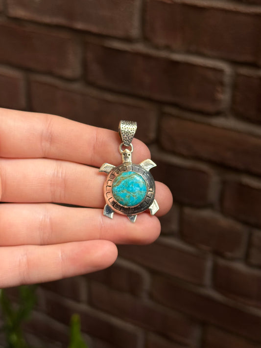 Turquoise Turtle Pendant | Sterling Silver 925 | Southwest C376