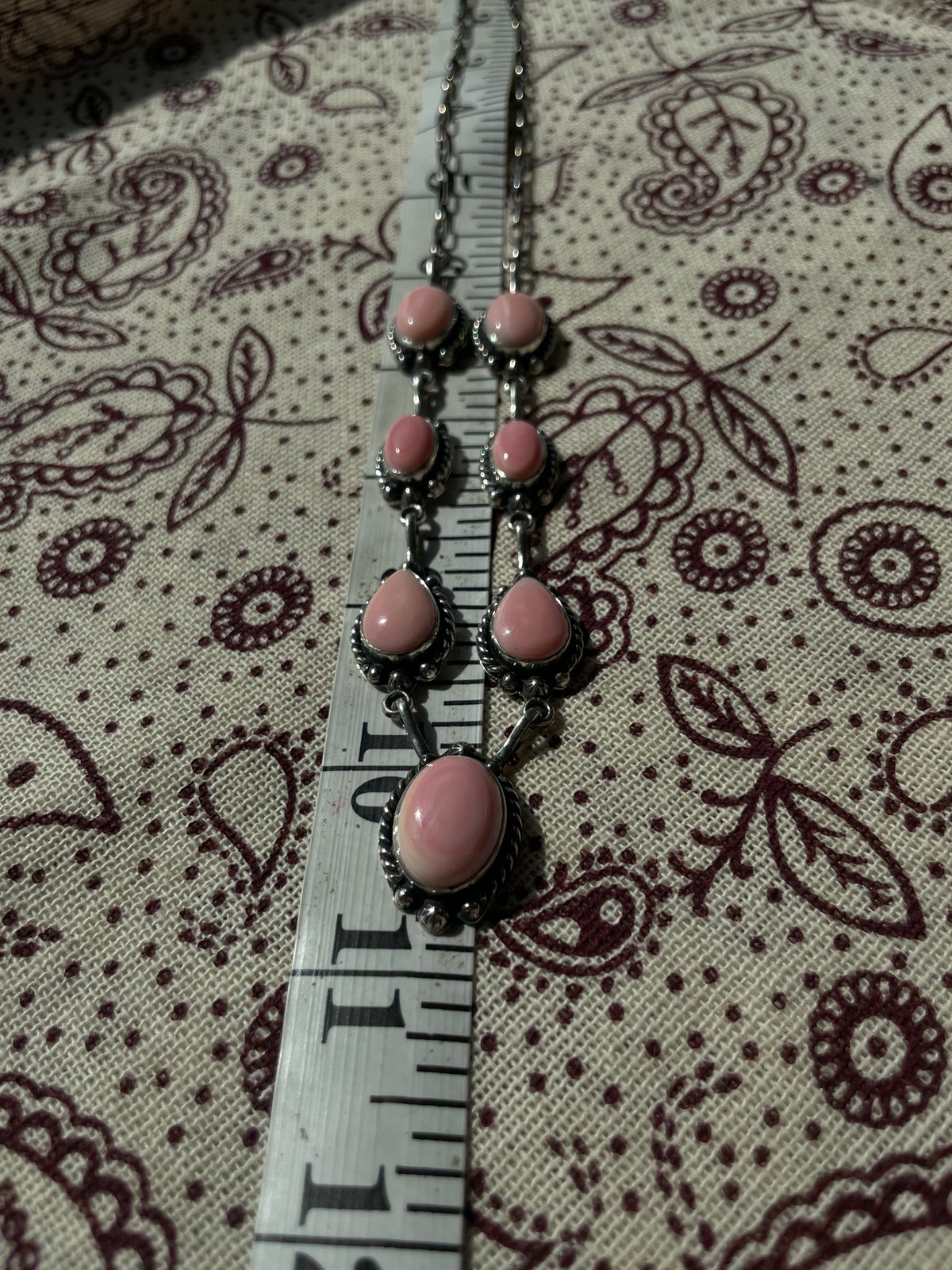 Pink Conch Lariat Necklace | Teardrop Station Drop | 925 Silver E565