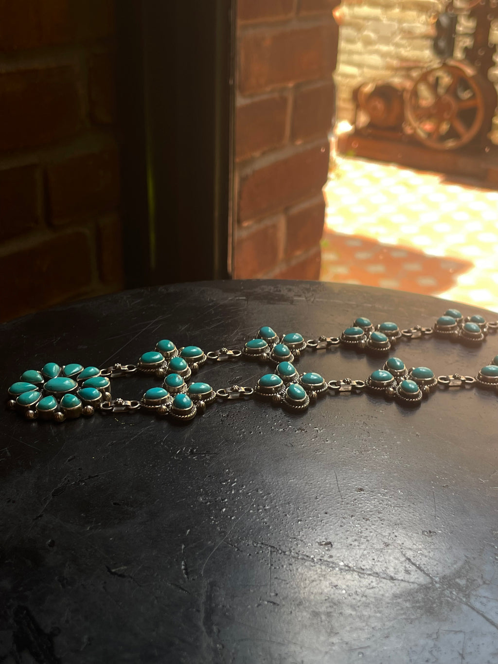 Kingman Turquoise Flower Cluster Lariat Necklace | 925 Sterling Silver G599