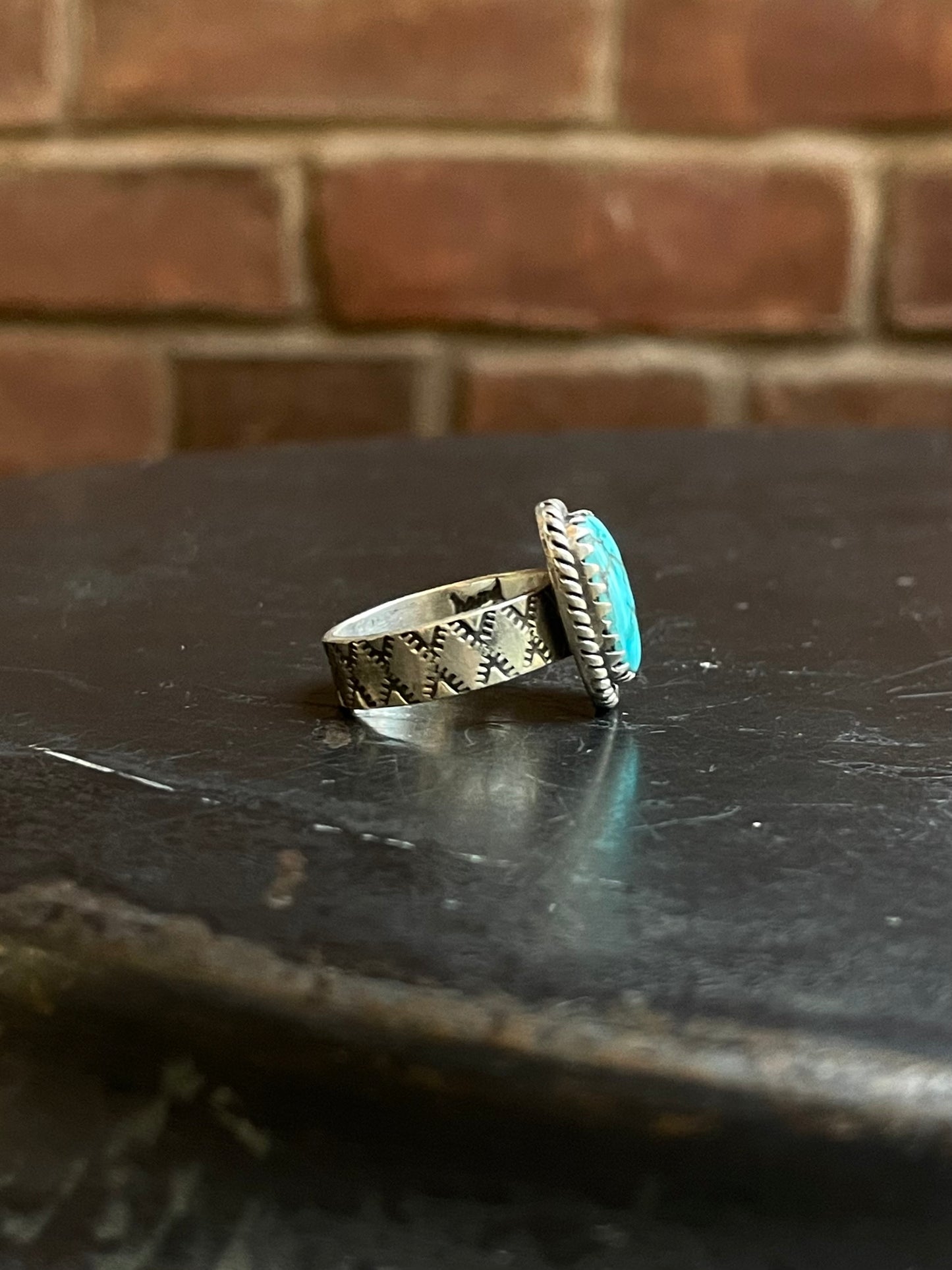 Turquoise Rope Ring Size 7 | Sterling Silver E886