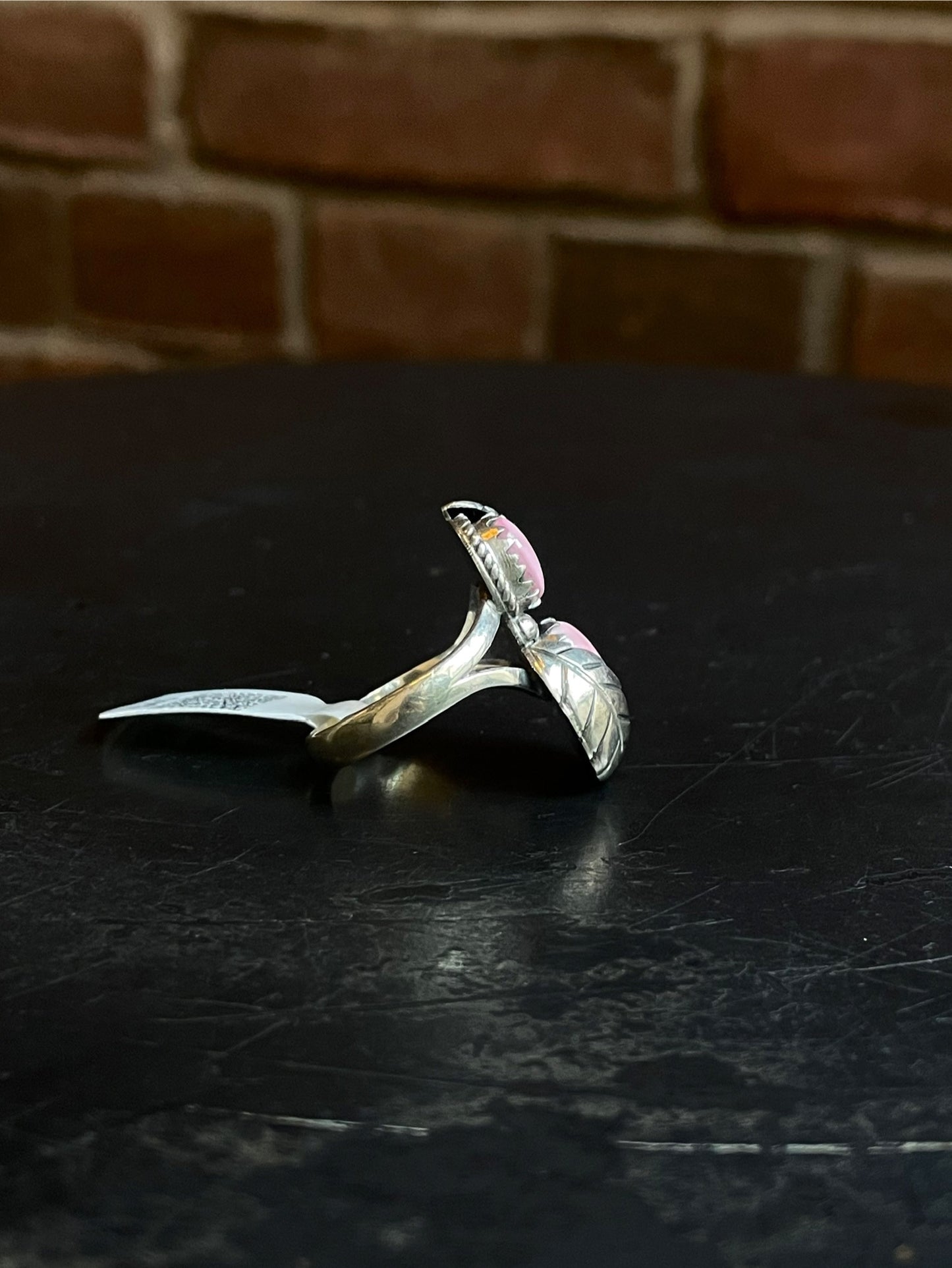 Dual Leaf Pink Conch Ring | Sterling Silver | Size 9 | A242
