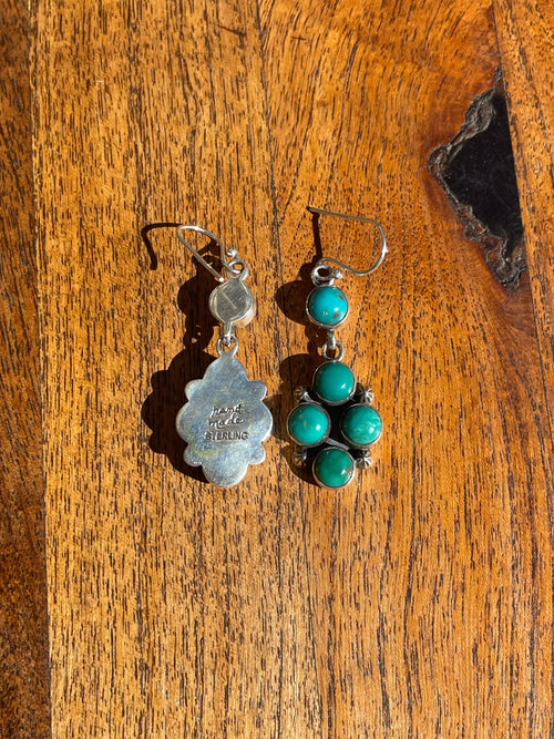 Kingman Turquoise Cluster Dangle Earrings | 925 Sterling Silver C831