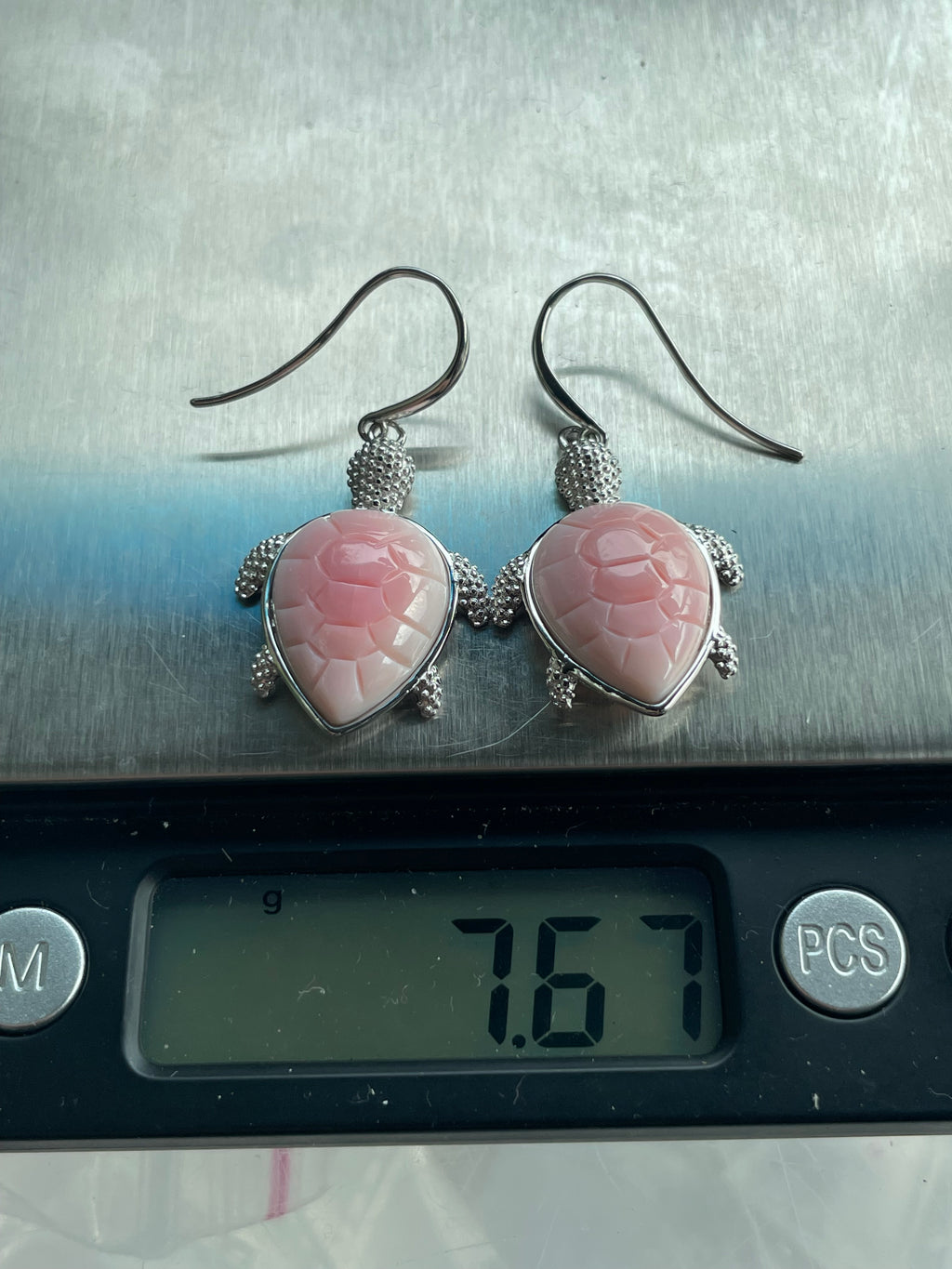 Pink Conch Turtle Dangle Earrings | 925 Sterling Silver B614