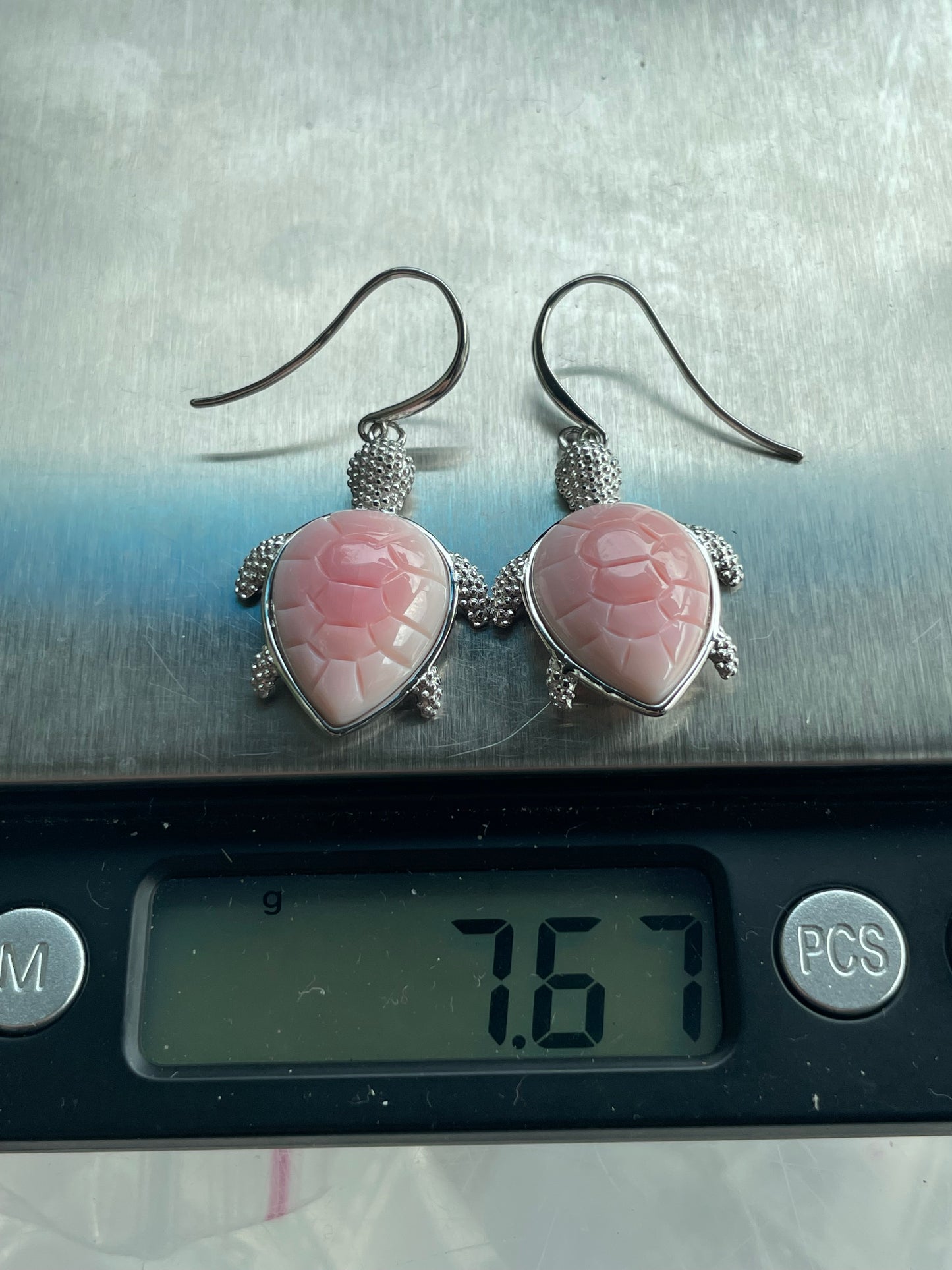 Pink Conch Turtle Dangle Earrings | 925 Sterling Silver B614