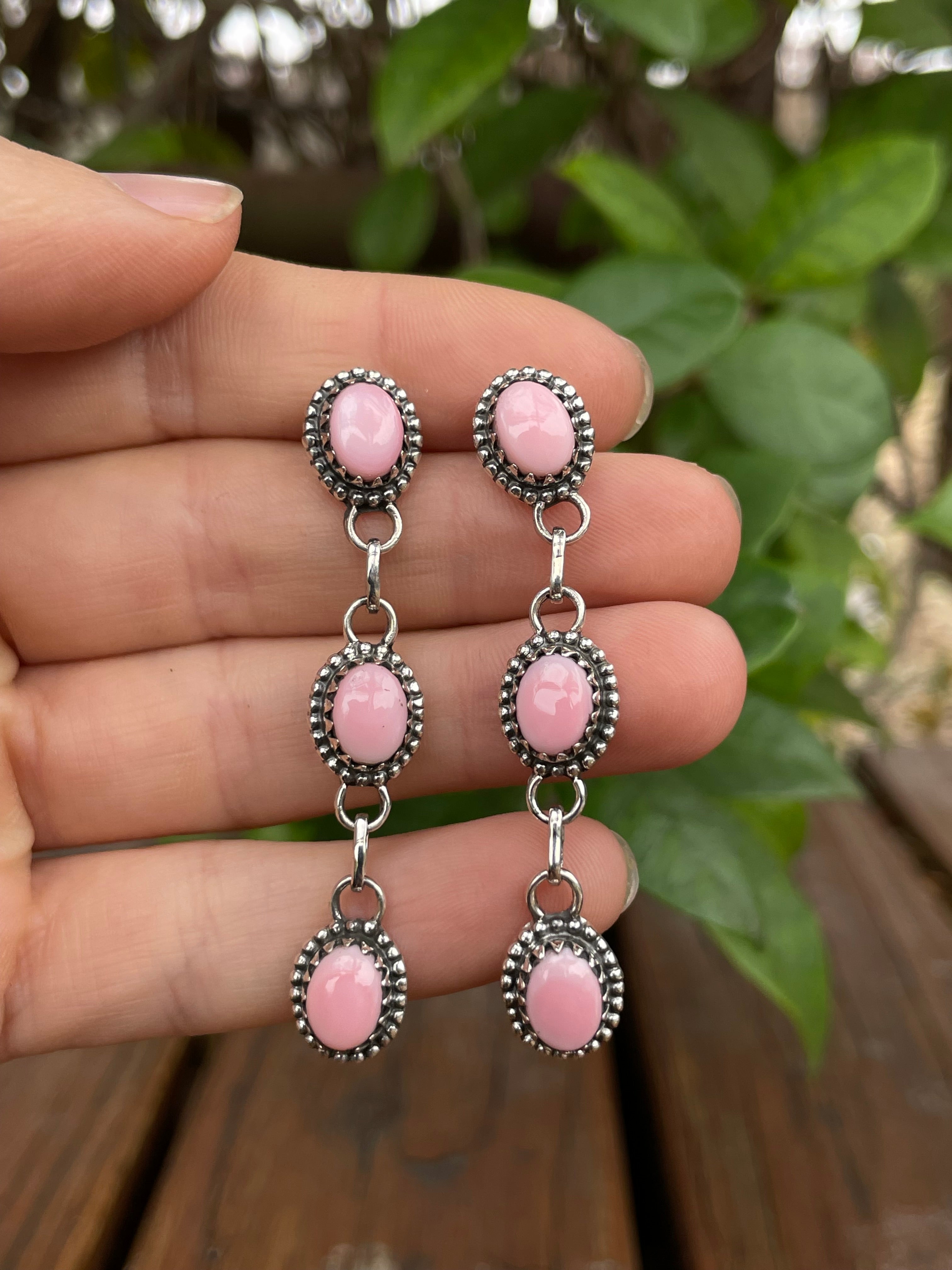 Pink Conch Drop Stud Earrings | 925 Sterling Silver B974