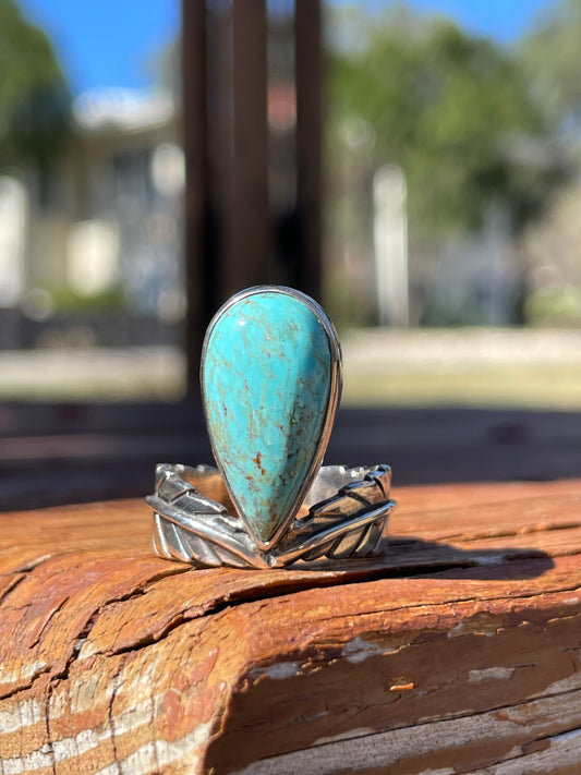 Turquoise Feather Ring Size 8 | 925 Sterling Silver B947