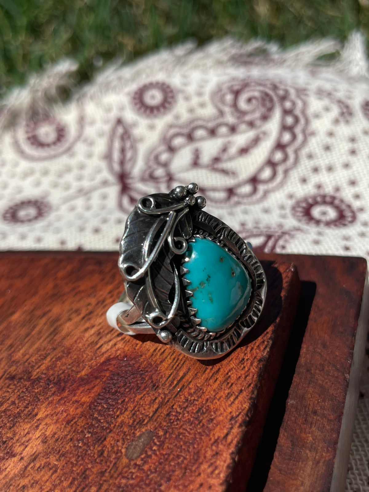 Turquoise Feather Ring | 925 Sterling Silver Size 6.5 D291
