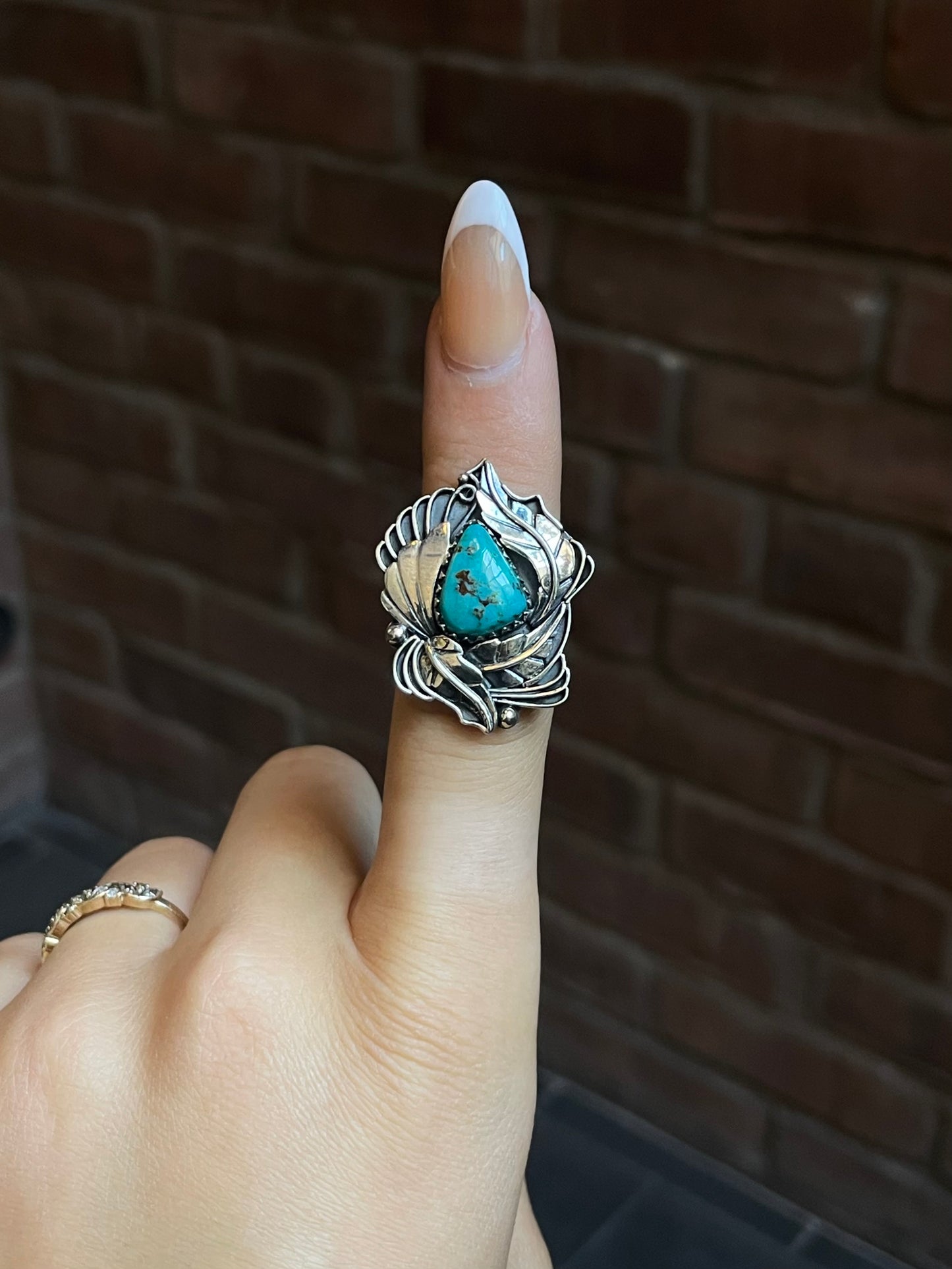 Turquoise Feather Ring Size 7 | Sterling Silver E870