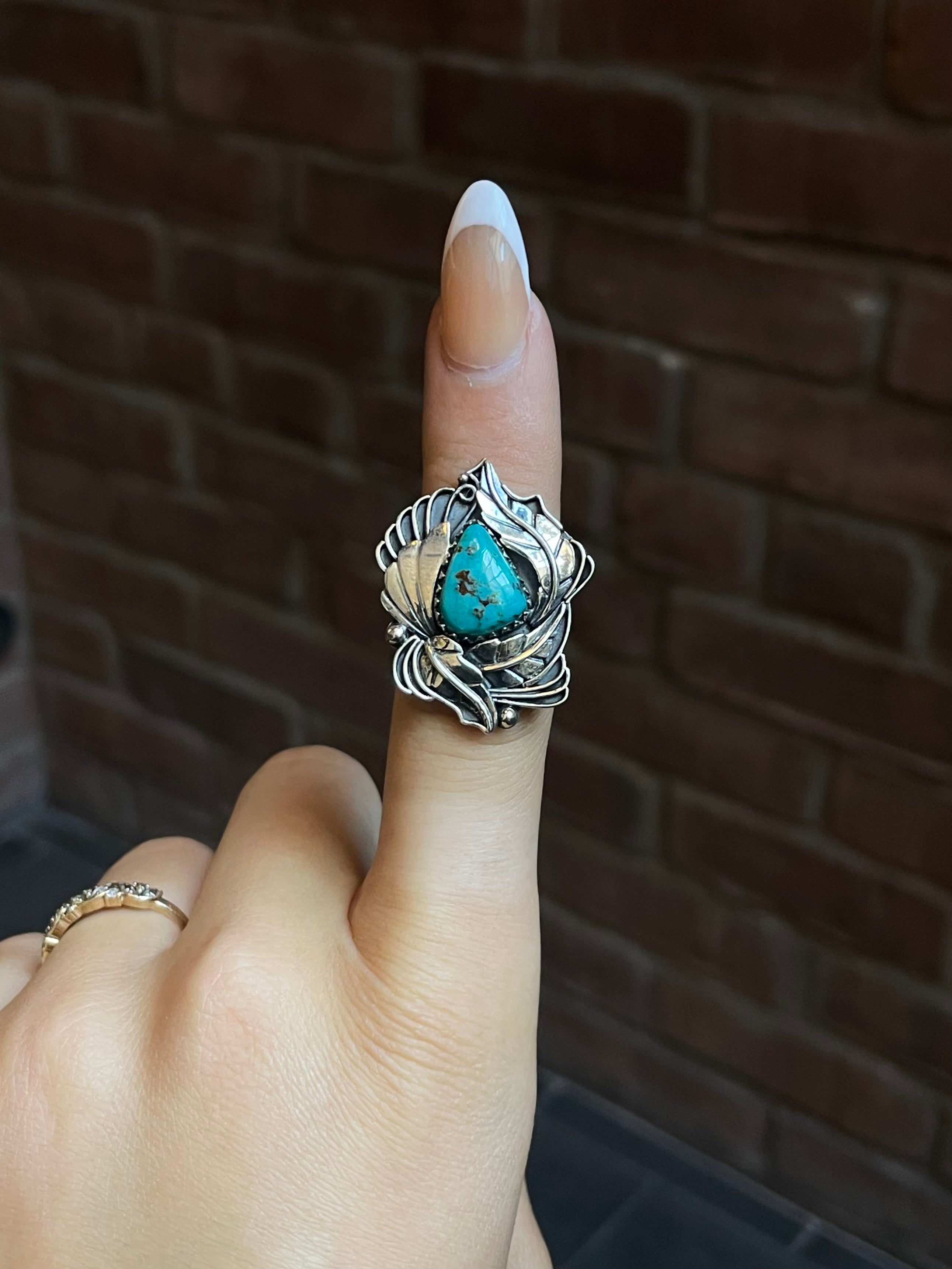 Turquoise Feather Ring Size 7 | Sterling Silver E870