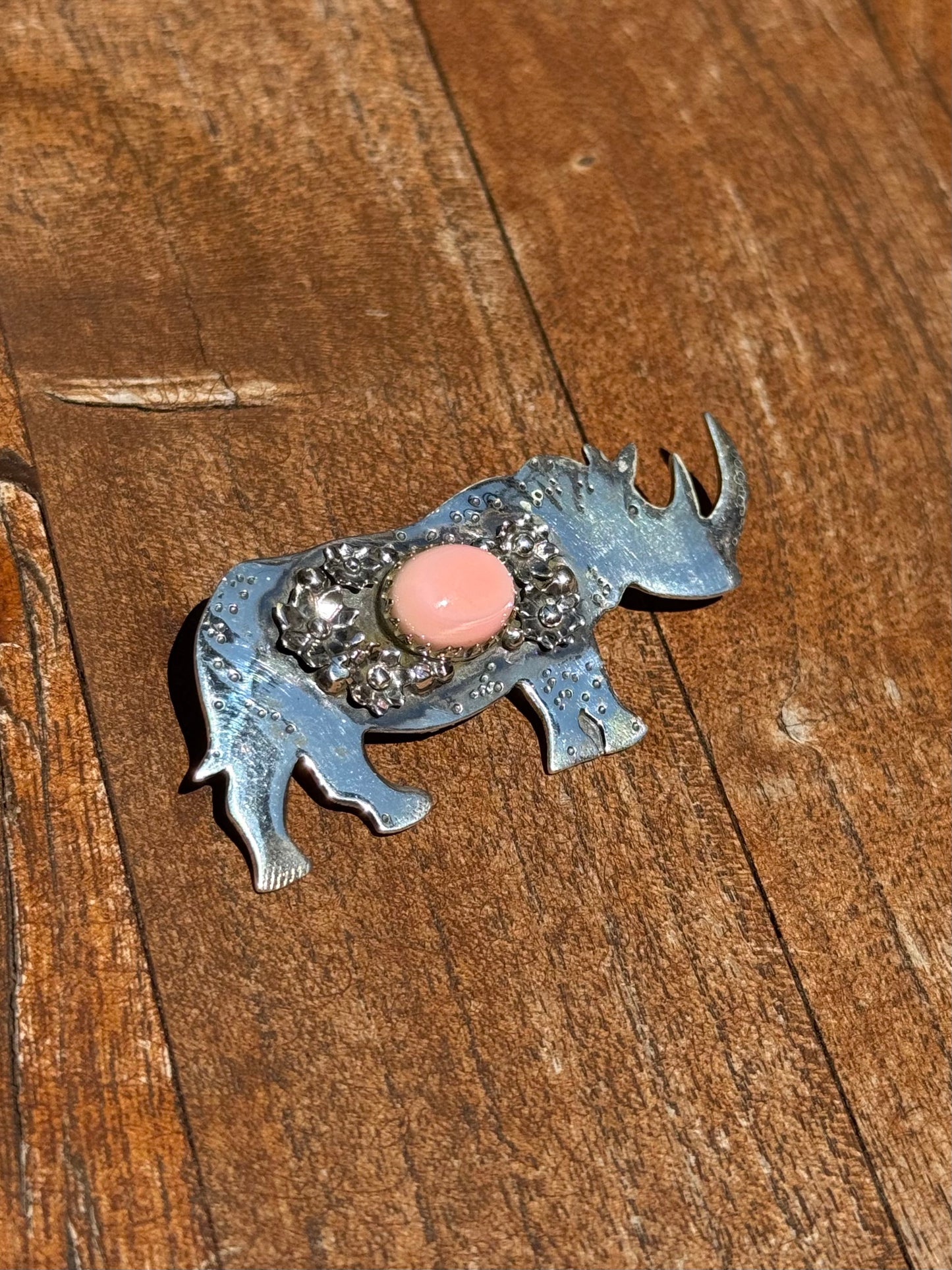 Pink Conch Rhinoceros Pendant | Sterling Silver A595