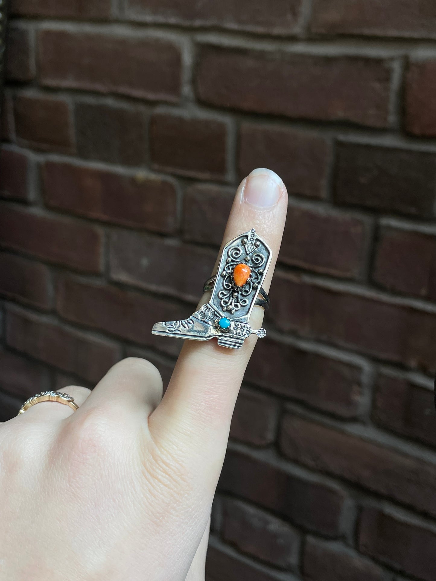 Spiny Oyster Turquoise Cowboy Boot Ring Size 7 | 925 Sterling Silver E188