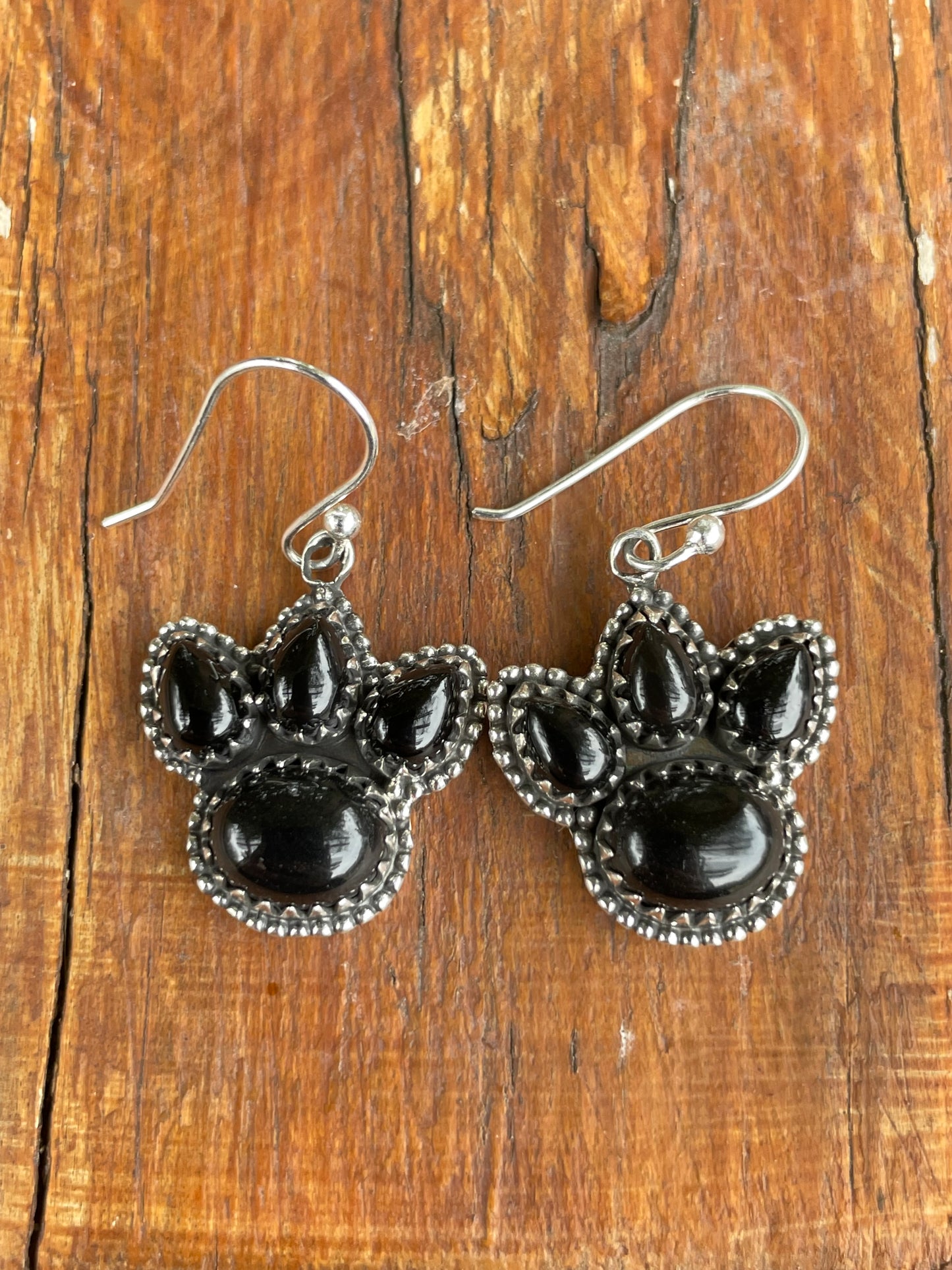 Black Onyx Paw Dangle Earrings | 925 Sterling Silver B963
