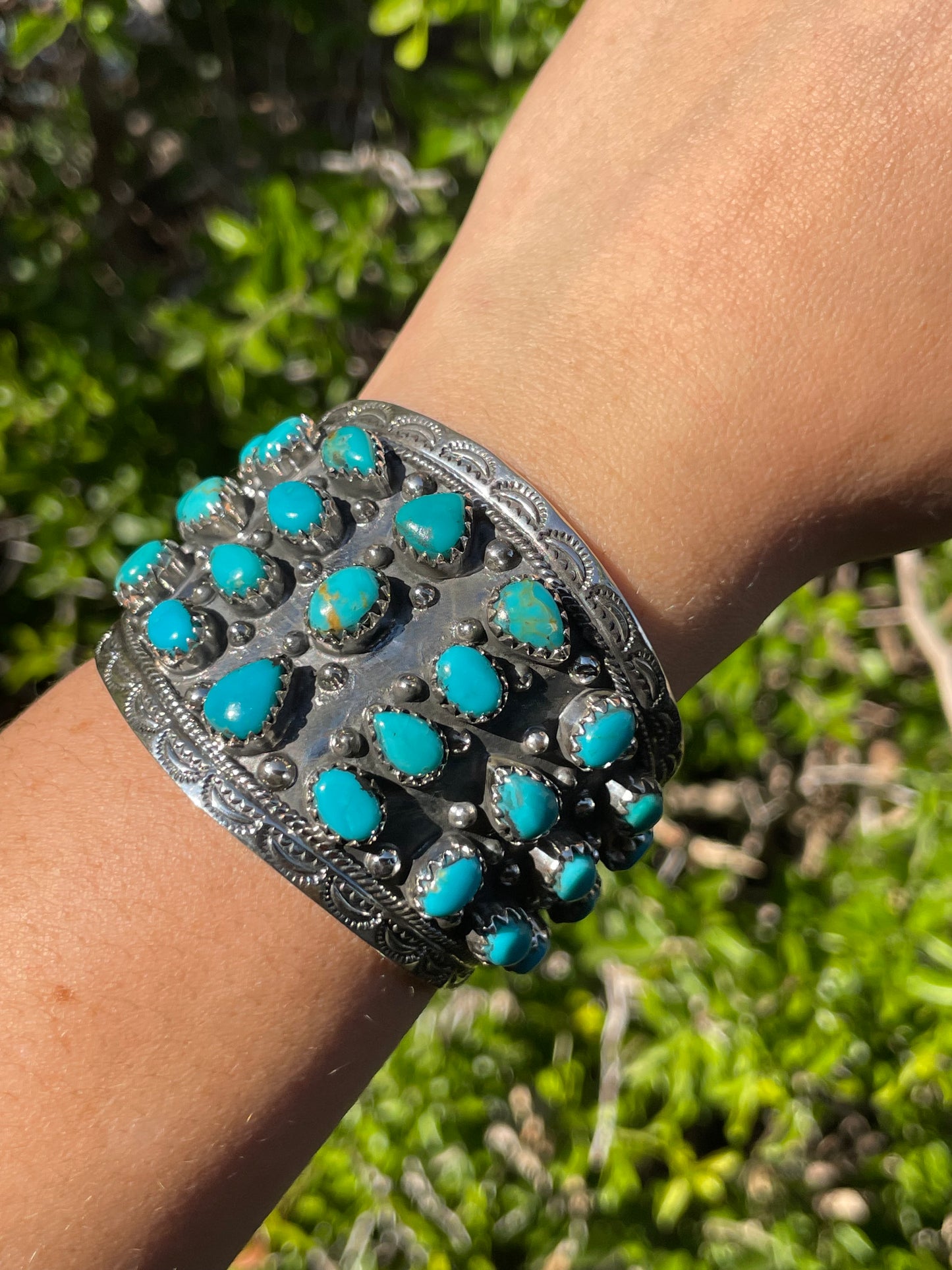 Turquoise Cluster Cuff Bracelet | Sterling Silver 925 B723