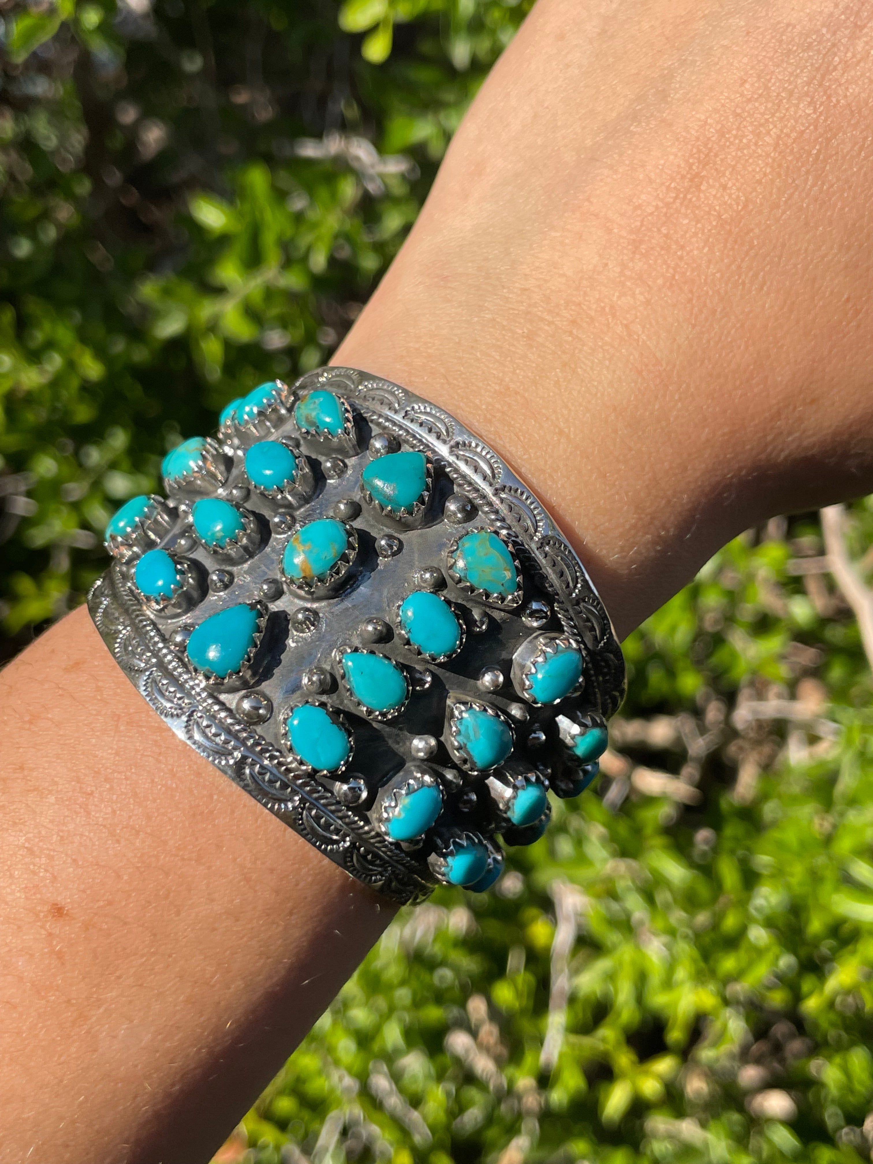 Turquoise Cluster Cuff Bracelet | Sterling Silver 925 B723