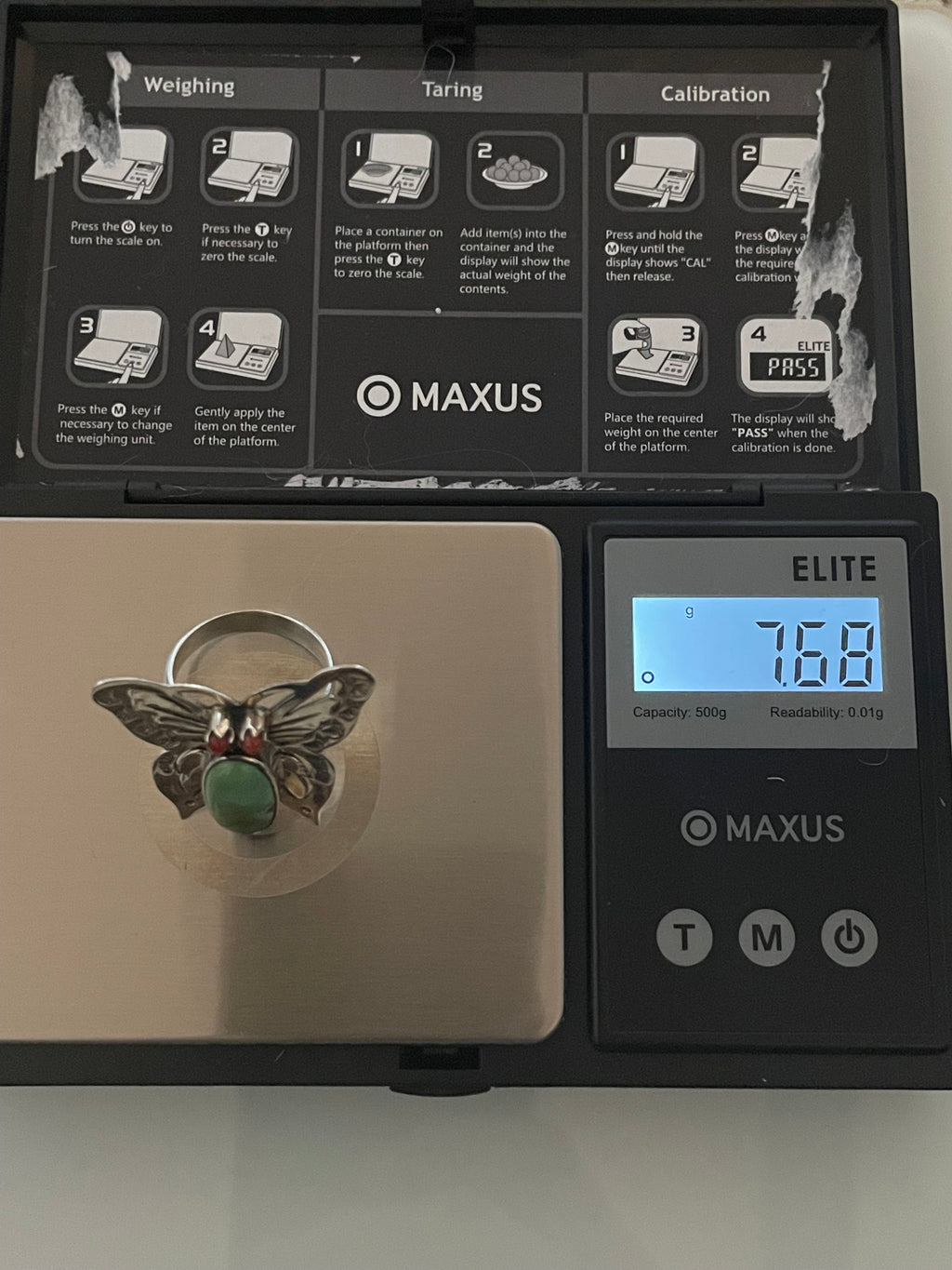 Turquoise & Coral Butterfly Ring | 925 Sterling Silver | Size 8 E297
