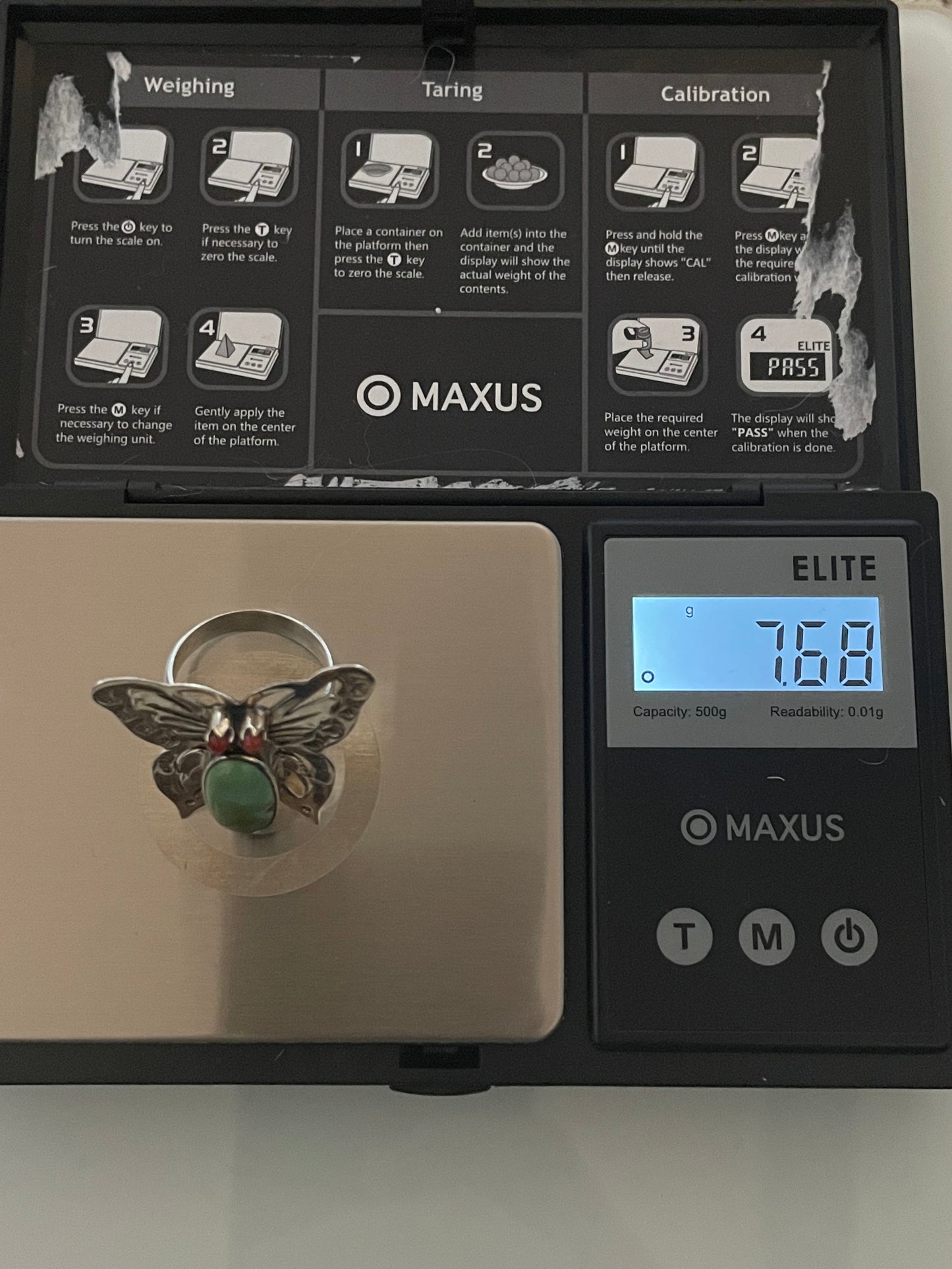 Turquoise & Coral Butterfly Ring | 925 Sterling Silver | Size 8 E297