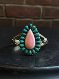 Pink Conch & Kingman Turquoise Floral Cuff | 925 Sterling Silver E496