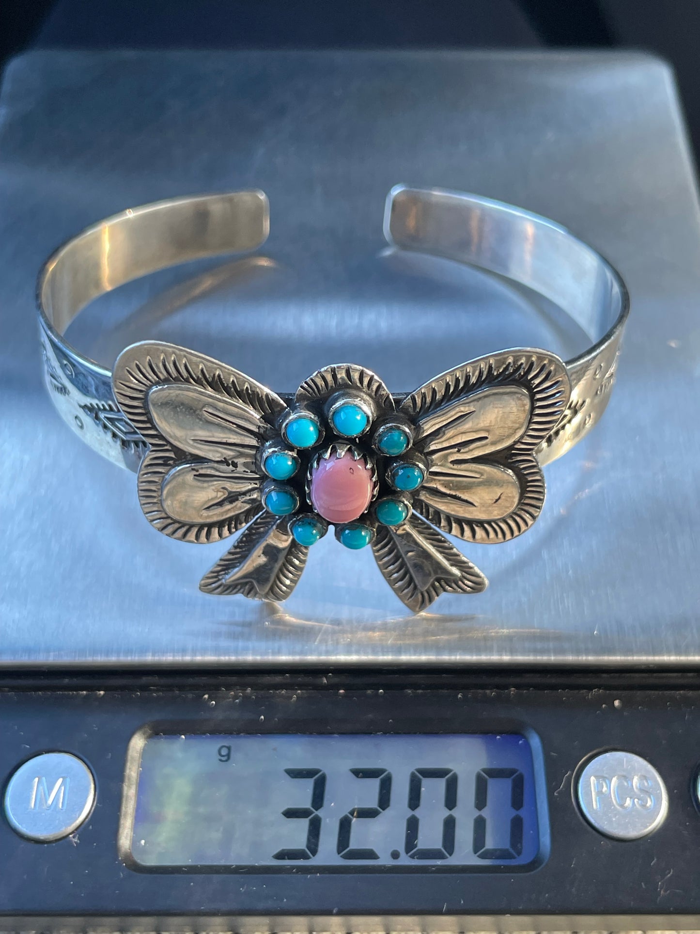 Pink Conch Turquoise Bow Cuff Bracelet | 925 Sterling Silver D115