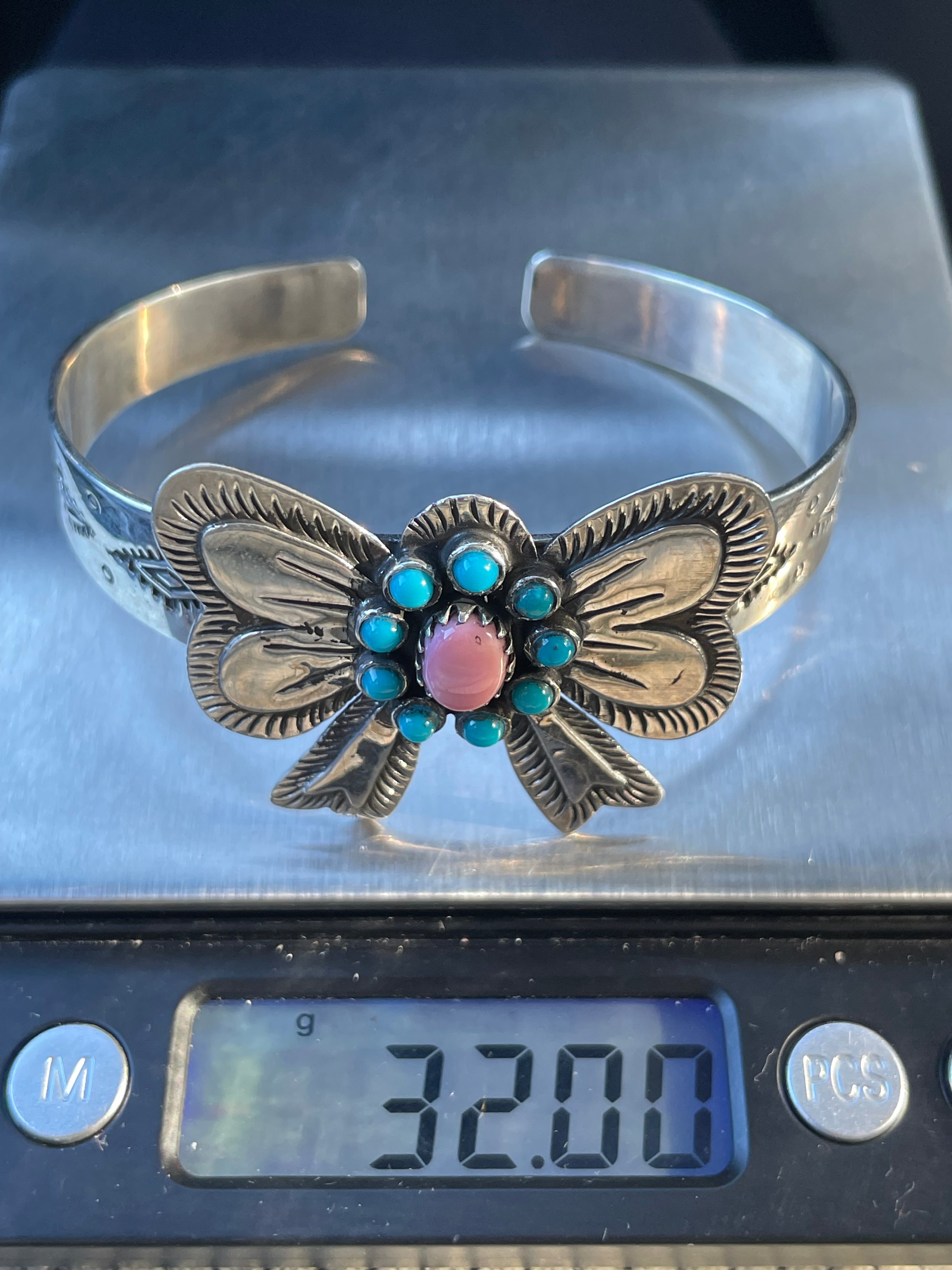 Pink Conch Turquoise Bow Cuff Bracelet | 925 Sterling Silver D115