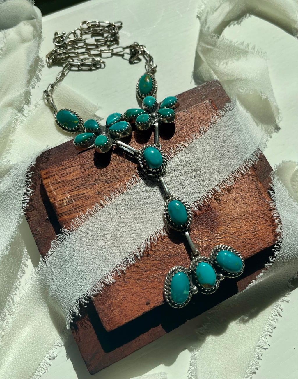 Kingman Turquoise Floral Lariat Necklace | 925 Sterling Silver G609