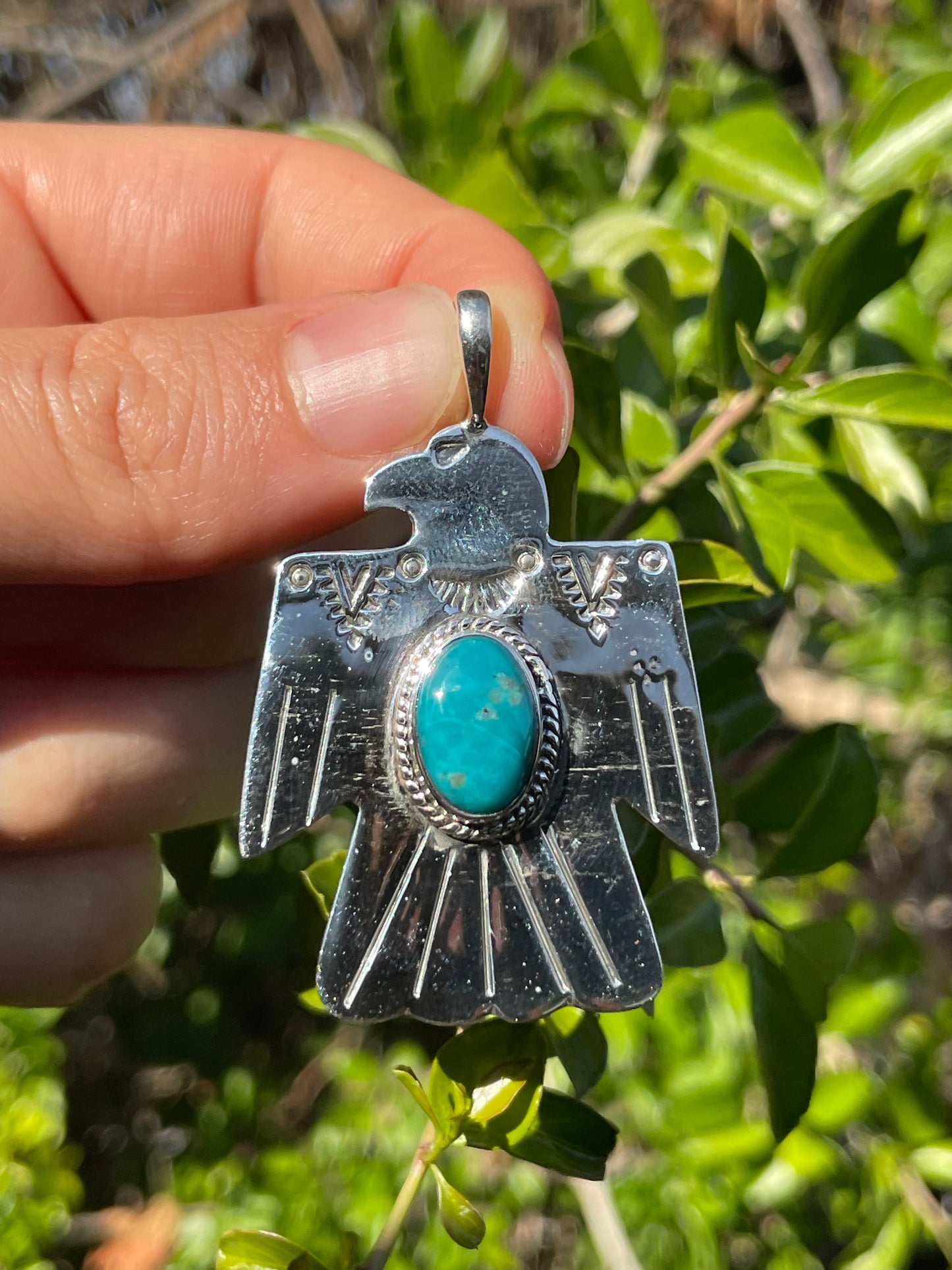 Turquoise Thunderbird Pendant | Sterling Silver 925 B693