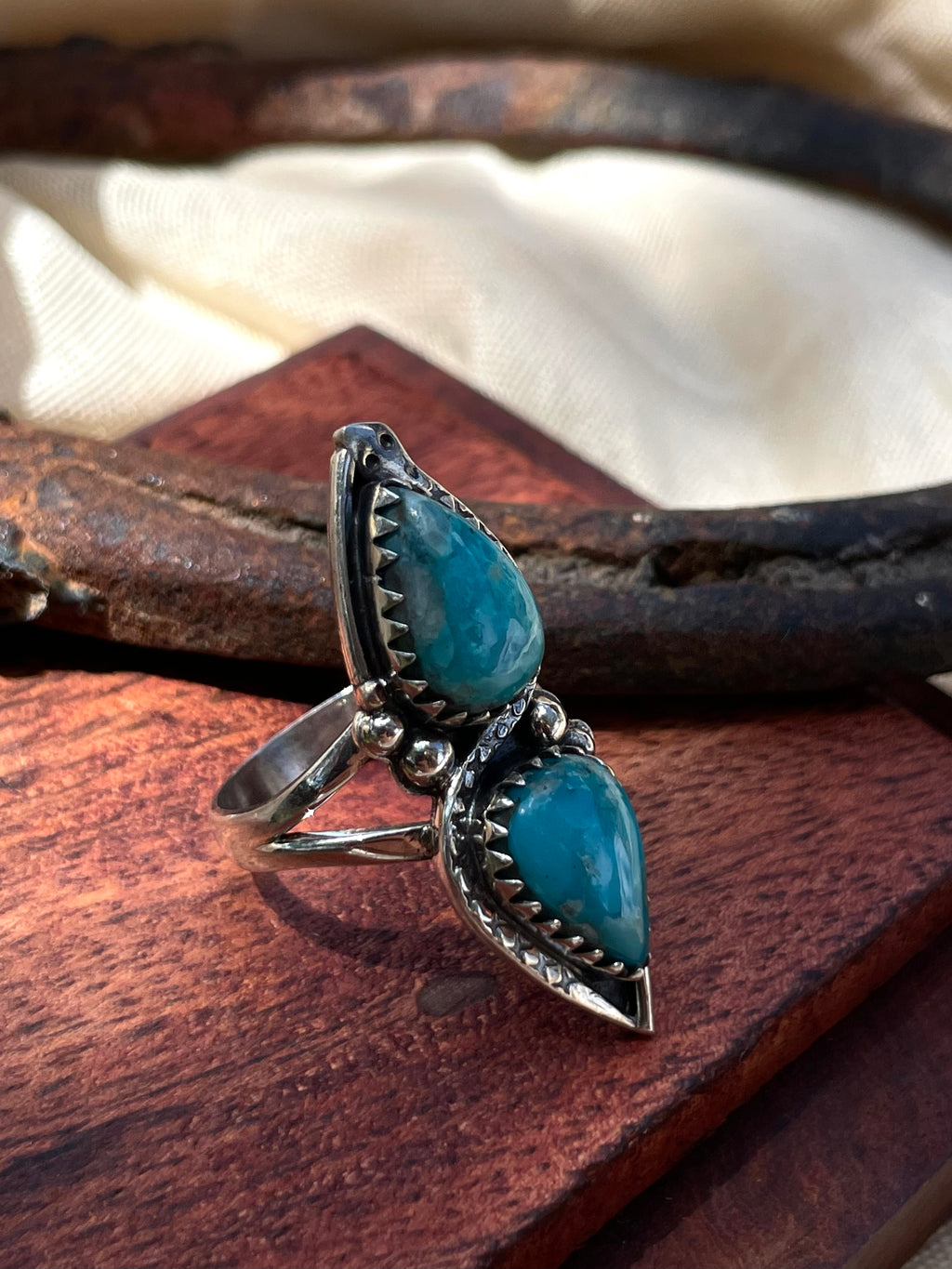 Turquoise Double Stone Ring Size 7 | 925 Sterling Silver C958