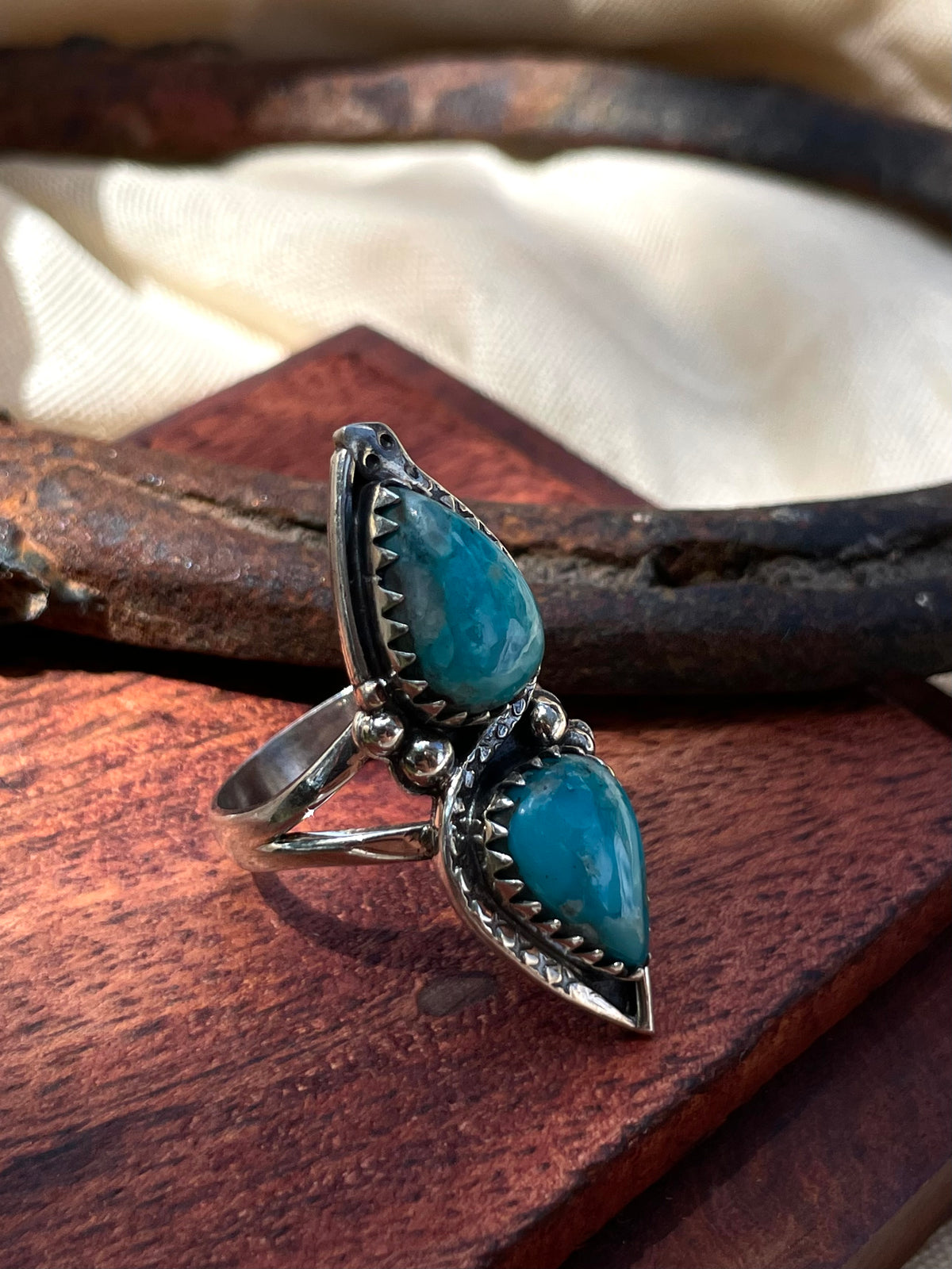 Turquoise Double Stone Ring Size 7 | 925 Sterling Silver C958