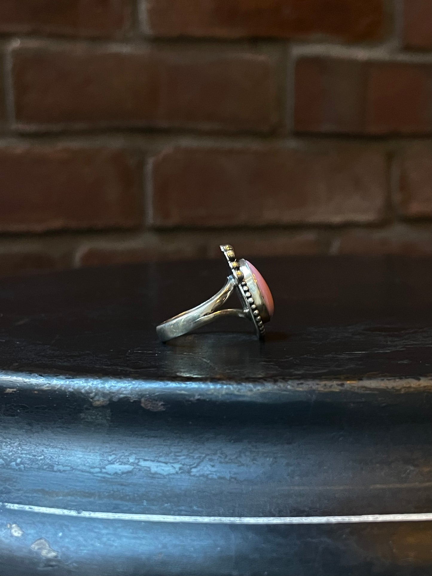 Pink Conch Tear Drop Ring | 925 Sterling Silver Size 8 E489
