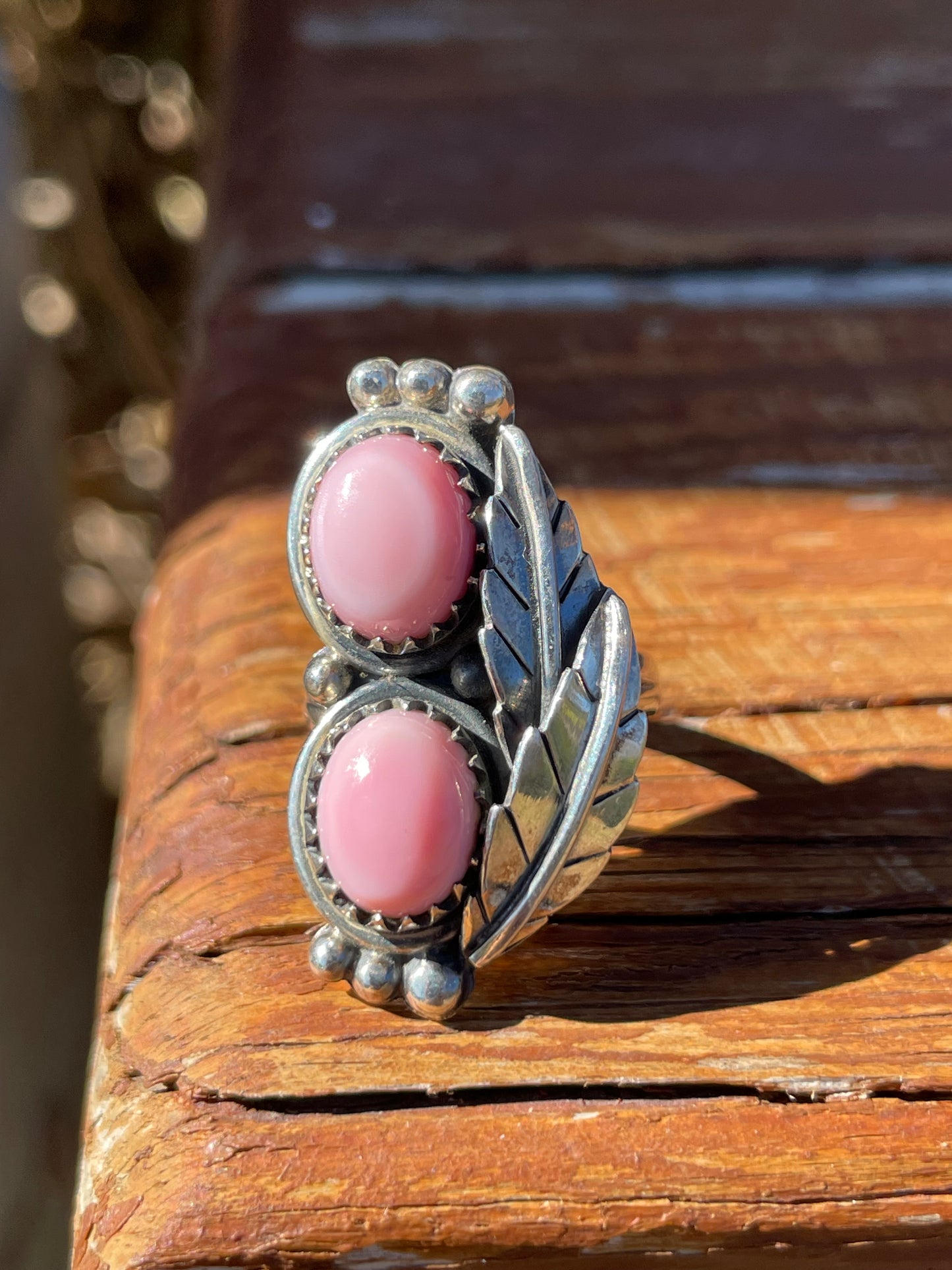 Pink Conch Double Stone Ring Size 7 | 925 Sterling Silver B949