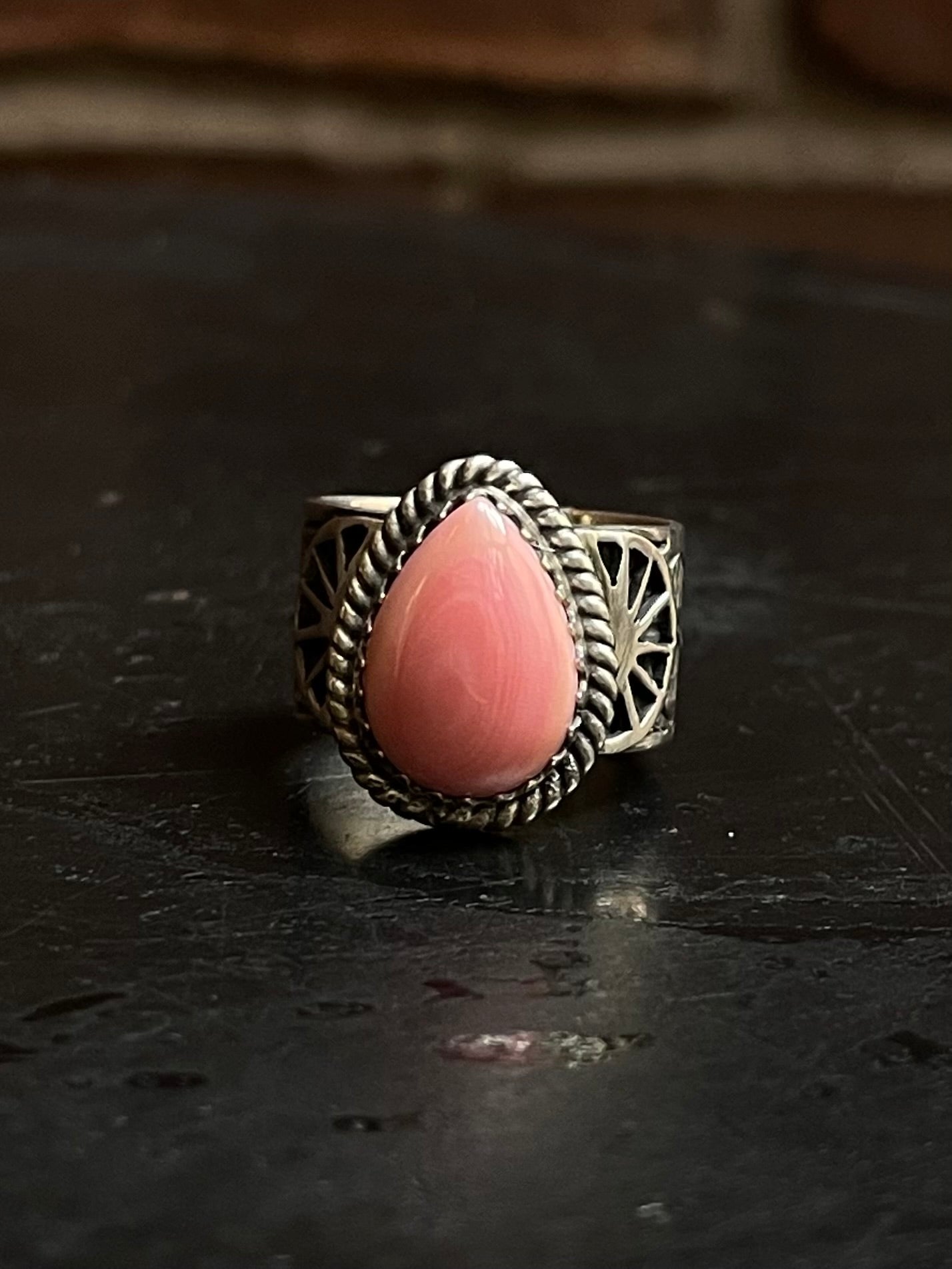 Pink Conch Teardrop Ring Size 6.25 | 925 Sterling Silver Southwest E128