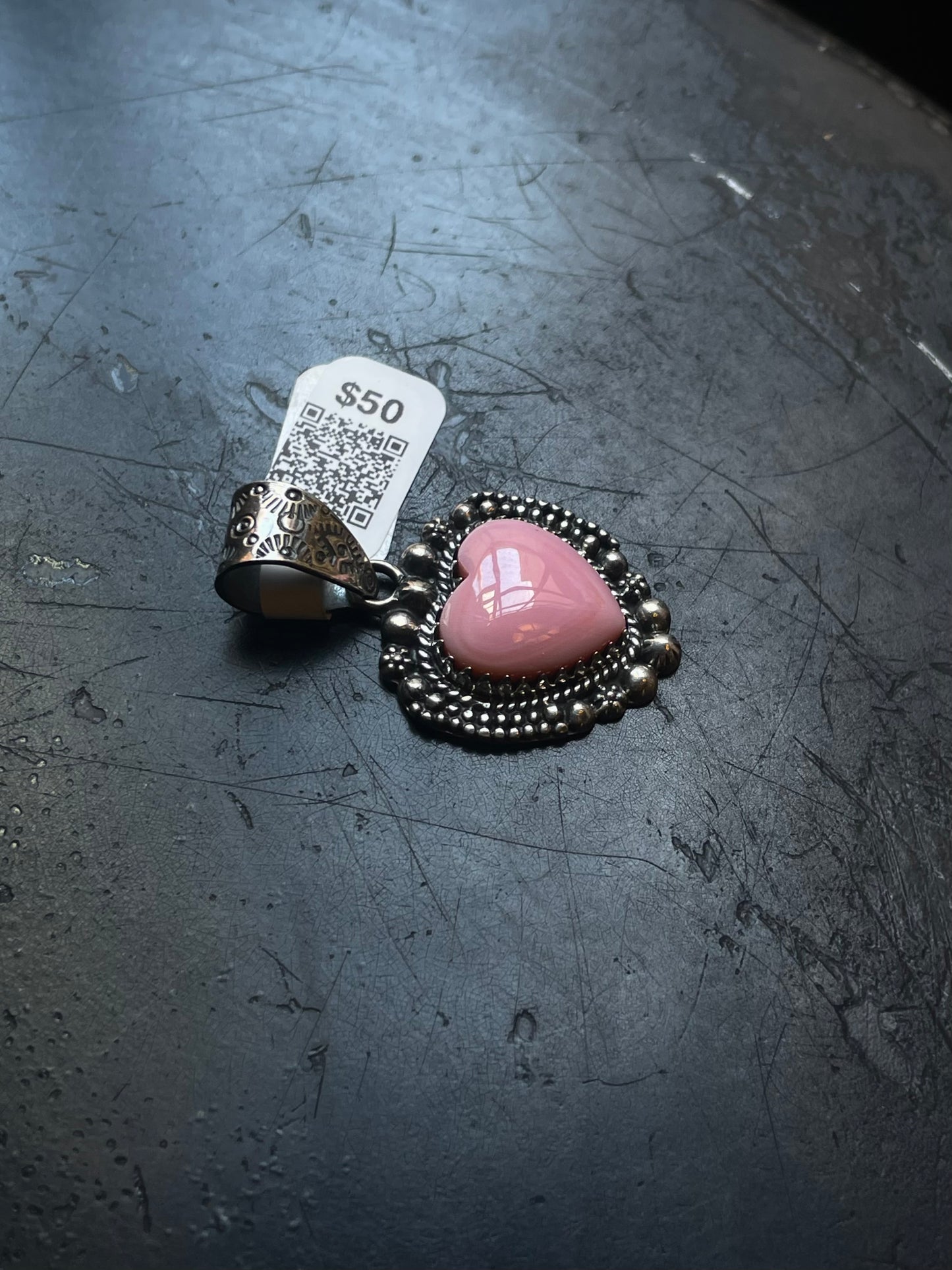 Pink Conch Heart Pendant | Sterling Silver | A655