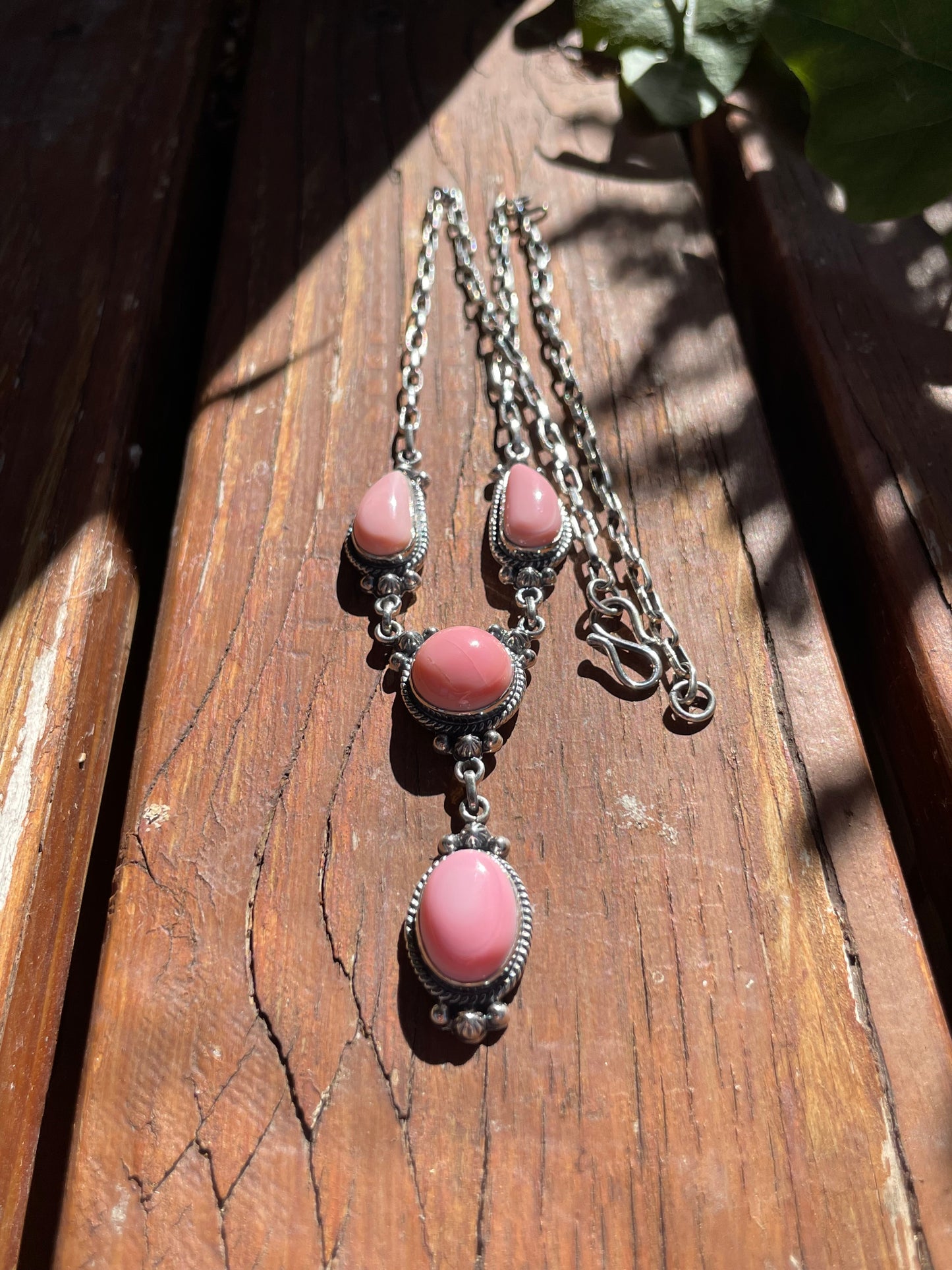 Pink Conch Drop Necklace | Sterling Silver 925 | Long Teardrop Statement | B868