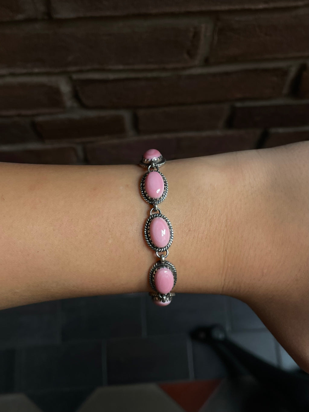Pink Conch Link Bracelet | 925 Sterling Silver C985