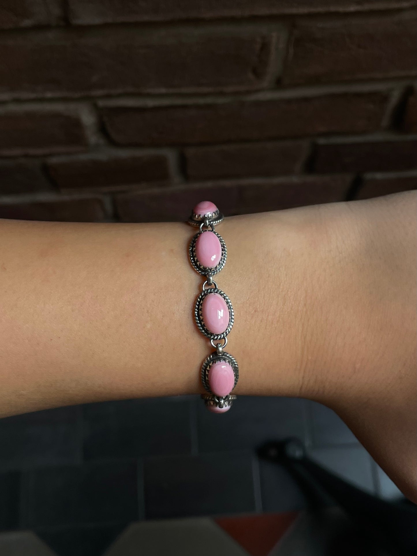Pink Conch Link Bracelet | 925 Sterling Silver C985