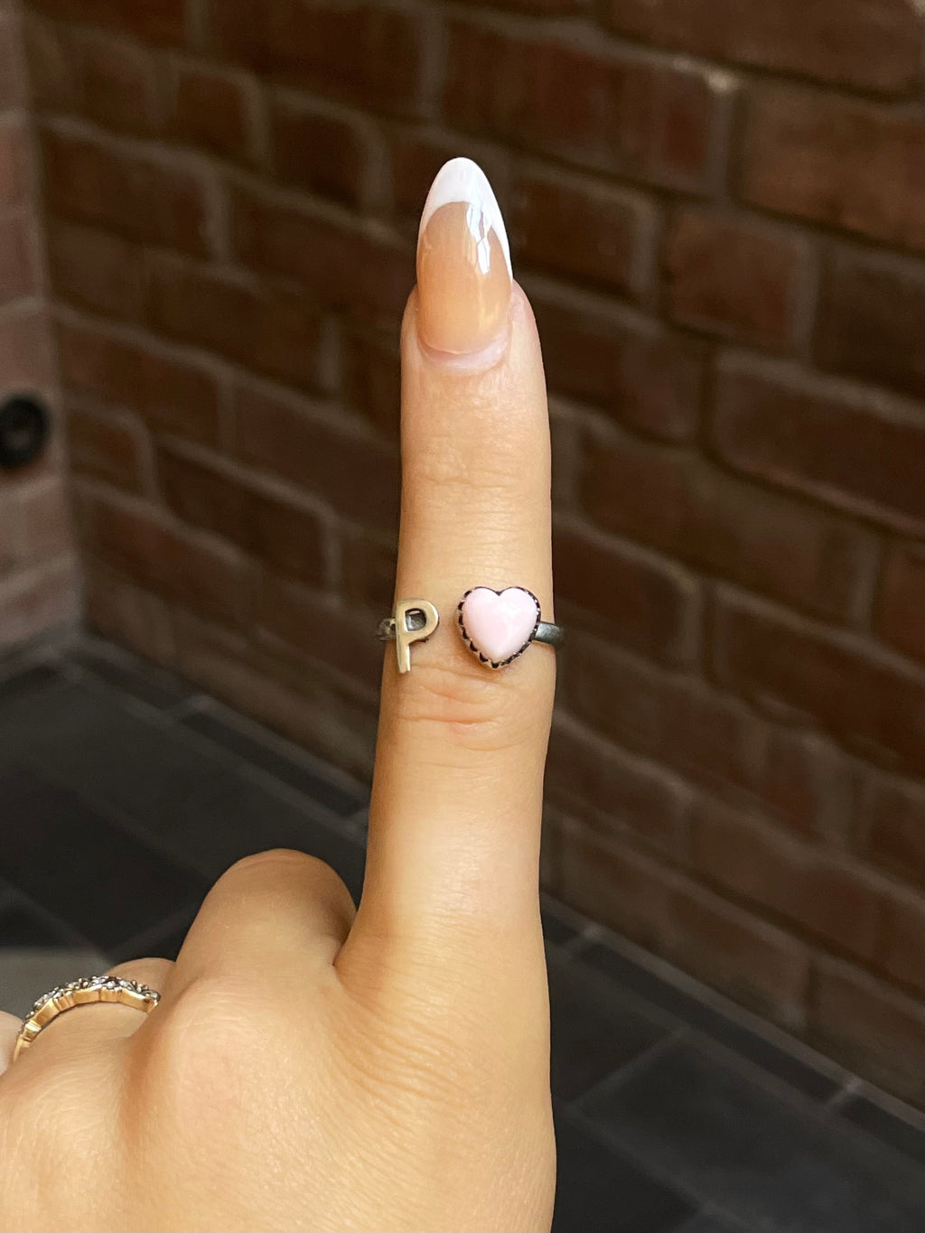 Pink Conch Letter P & Heart Ring Size 8 | Sterling Silver E916