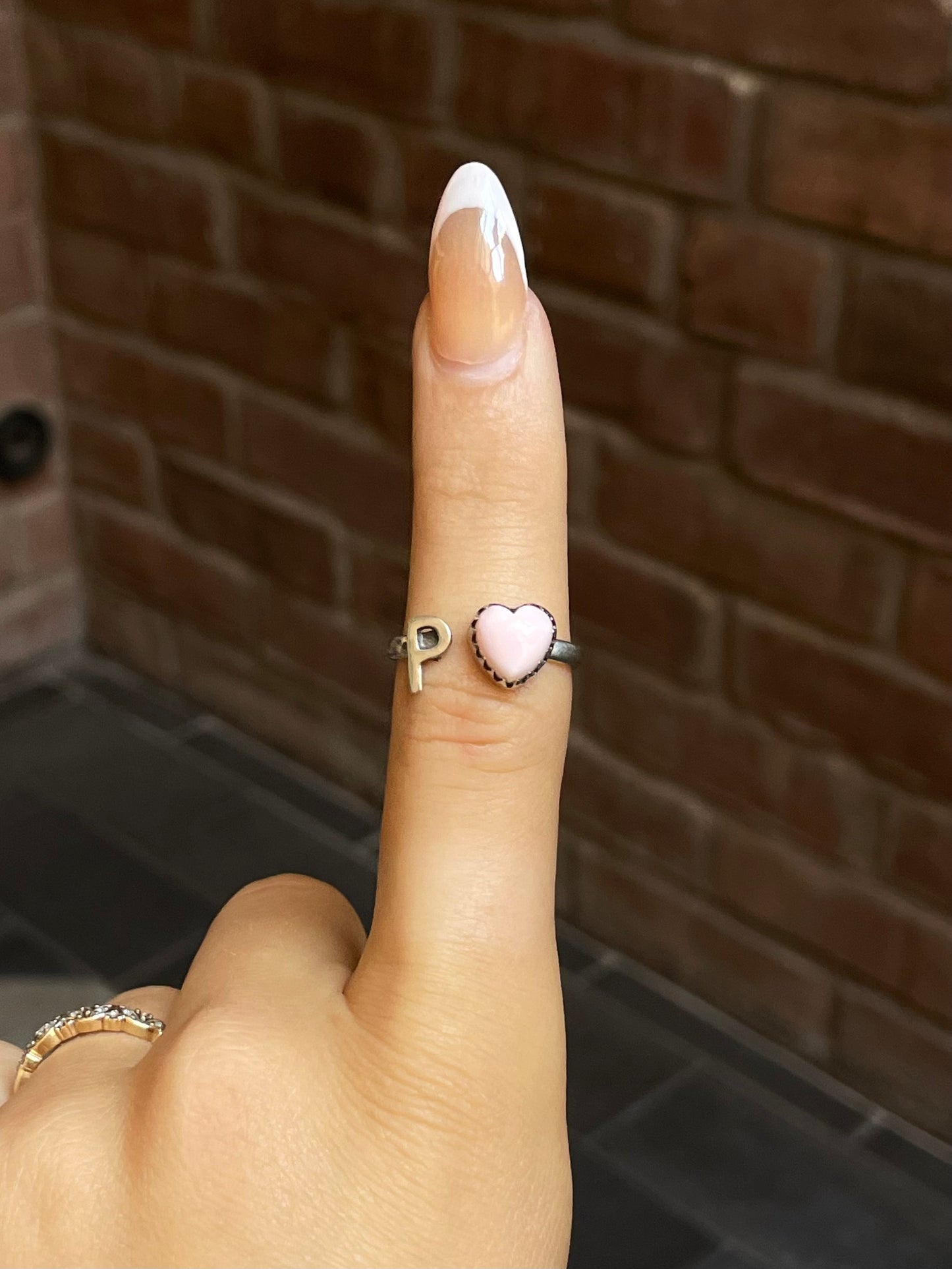 Pink Conch Letter P & Heart Ring Size 8 | Sterling Silver E916