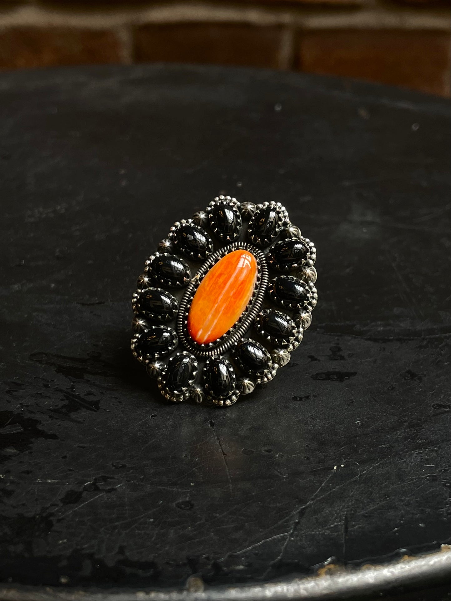 Spiny Oyster Black Onyx Cluster Ring Size 7 | 925 Sterling Silver E111