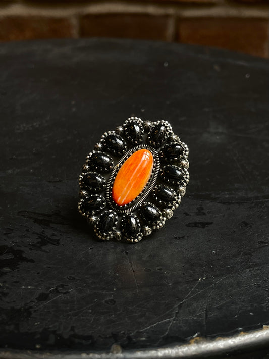 Spiny Oyster Black Onyx Cluster Ring Size 7 | 925 Sterling Silver E111